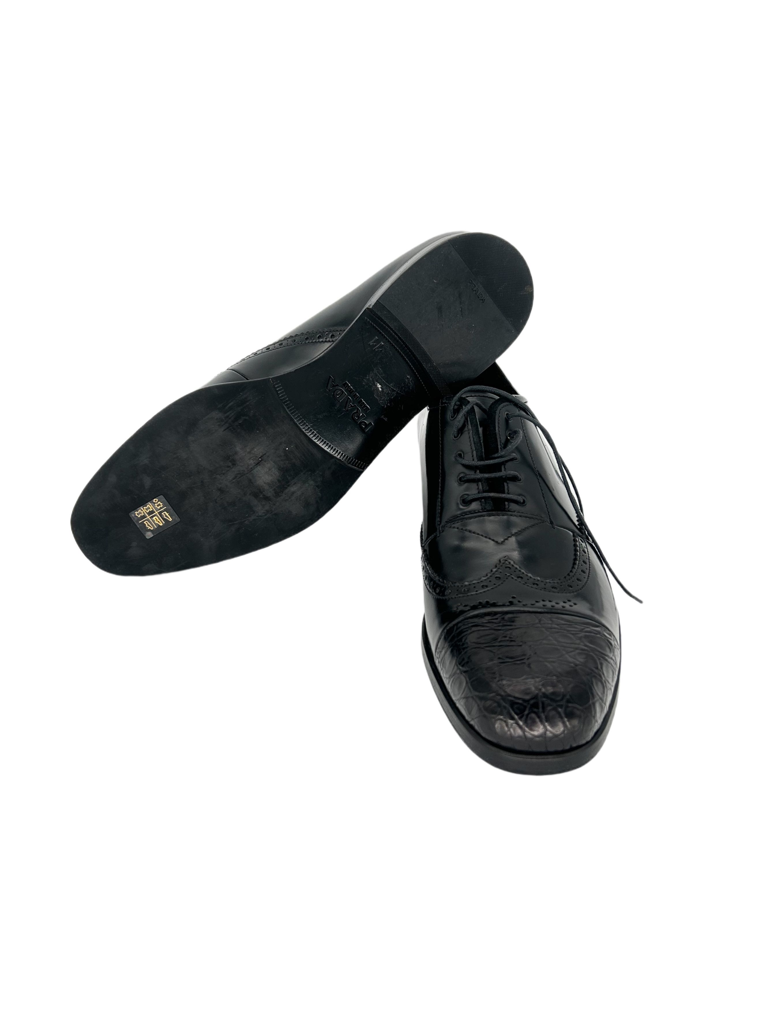 Prada Prada Black Hand Stitched Spazzalato leatherAlligatorToeShoe Size US 12 / EU 45 - 4 Thumbnail