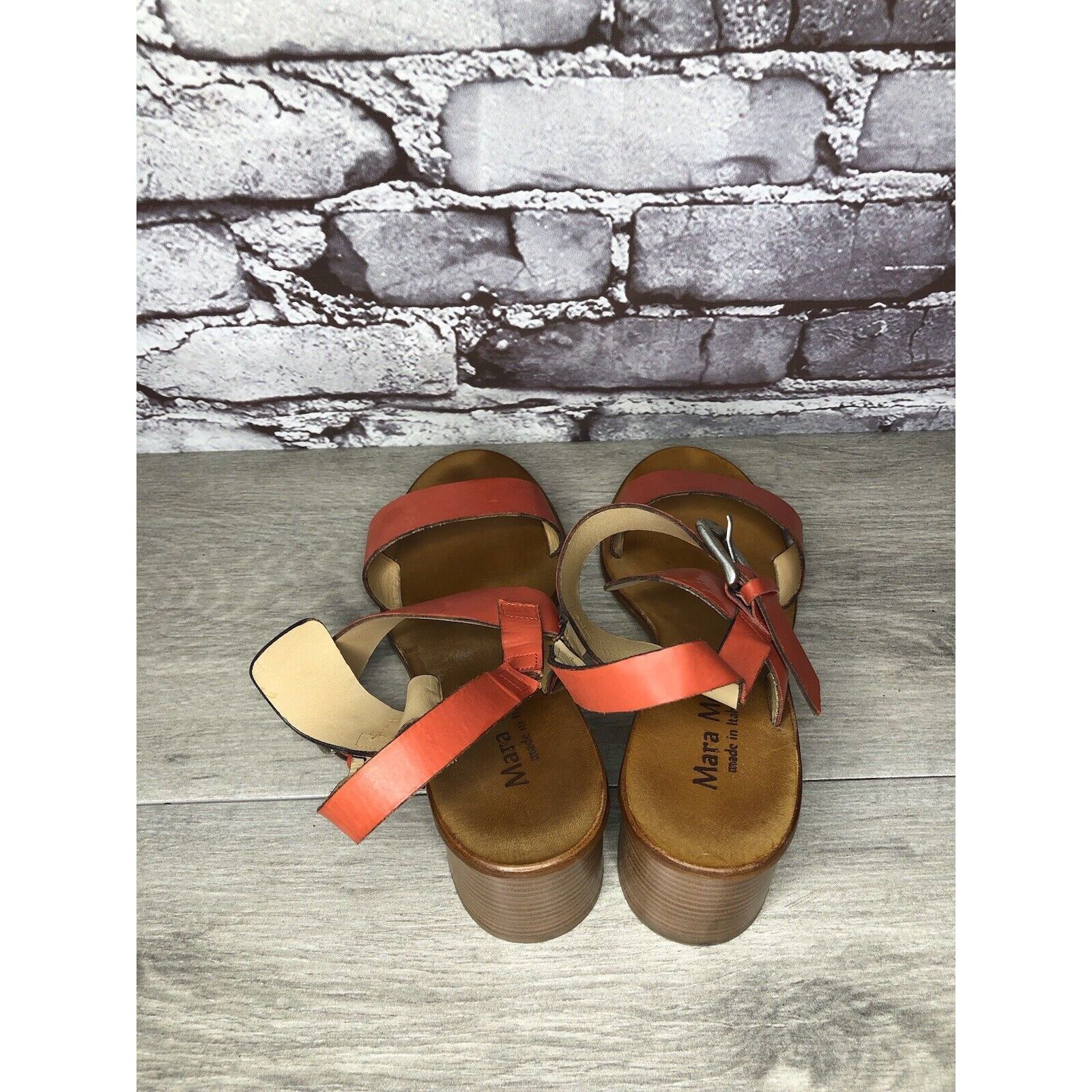 Other Mara Mei Orange Leather Ankle Strap Stacked Heeled Sandals W Size US 7.5 / IT 37.5 - 15 Thumbnail