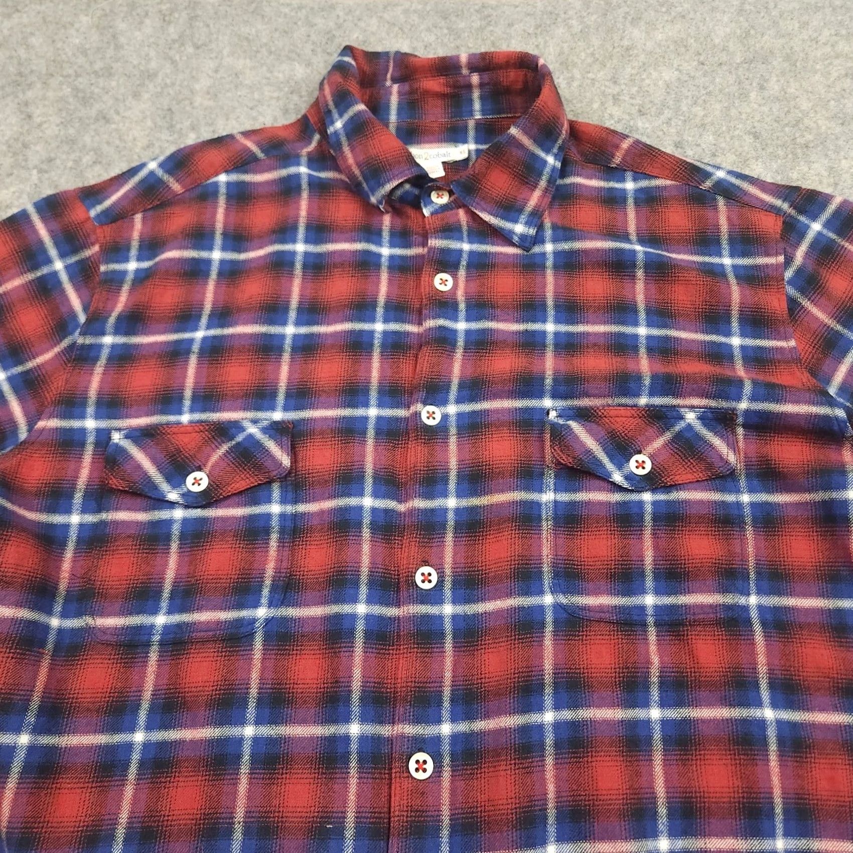 Carbon2Cobalt Carbon 2 Cobalt Shirt Mens XL Red Blue Plaid Long Sleeve Button Down Flannel Size US XL / EU 56 / 4 - 4 Thumbnail