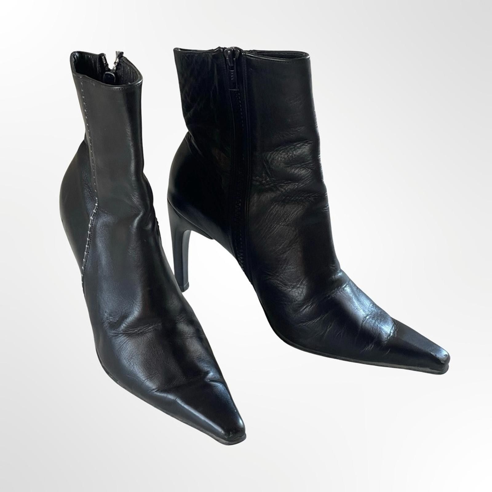 Other Vero Cuoio Women's Black Leather Pointed-Toe Ankle Boots Size US 7 / IT 37 - 2 Thumbnail