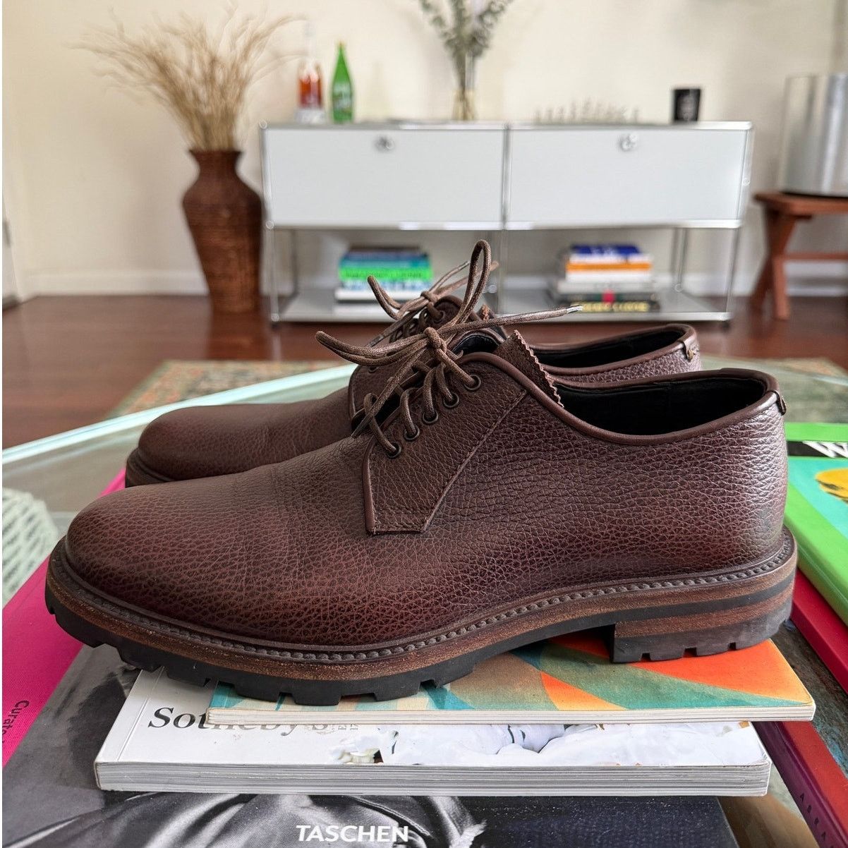 Aquatalia Men\'s Brown Pebbled Leather James Derby Shoes James Derby In Brushed Calfskin Dark Brown | Pollini main image 2