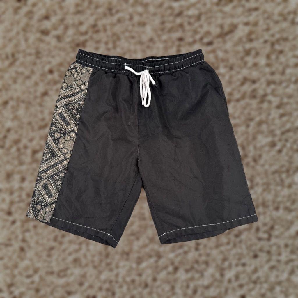 Vintage VINTAGE Unbranded Swim Trunks Mens Medium Black Pattern Solid 100% Polyester Beach Pool Lined Drawstring Size US 31 - 1 Thumbnail