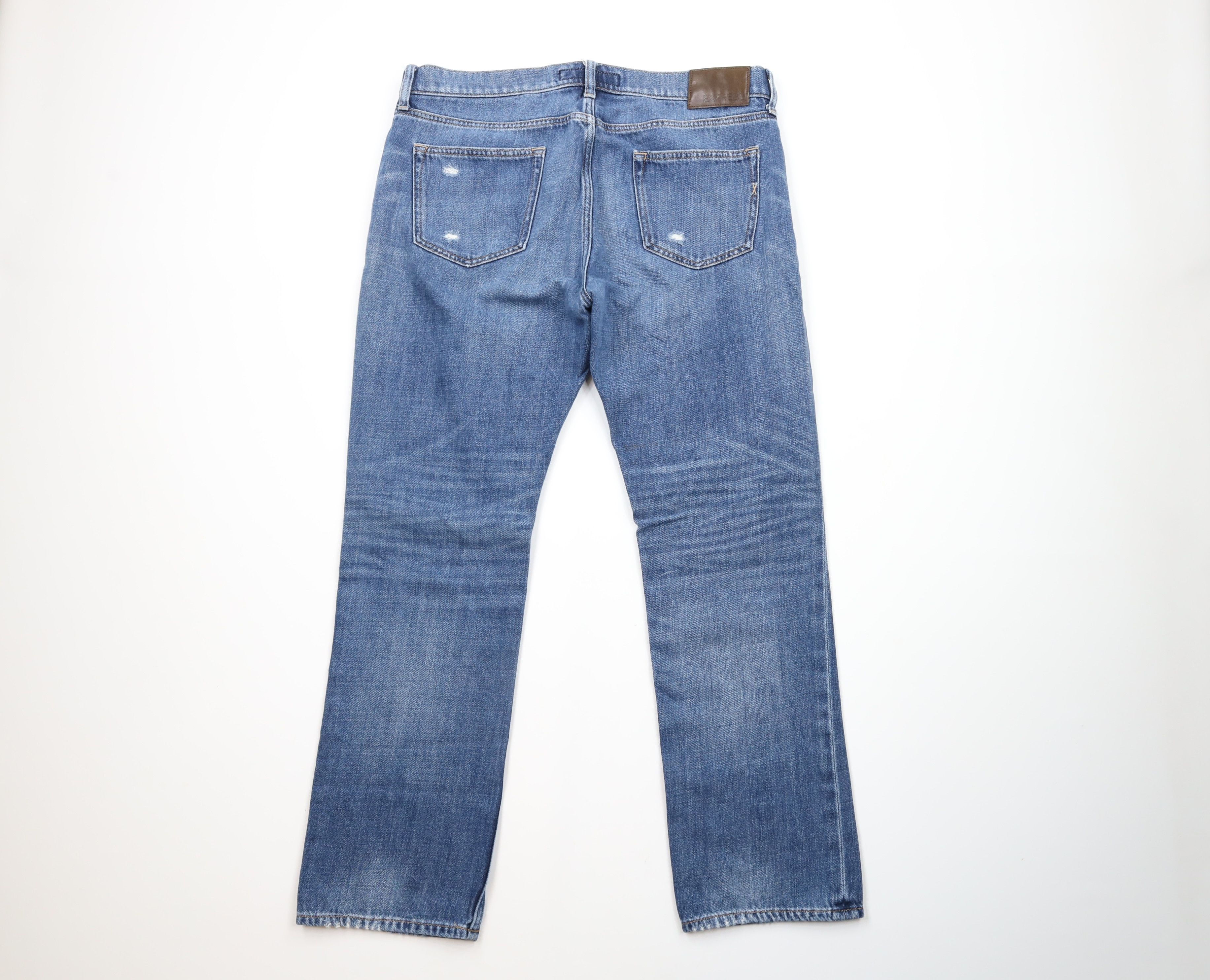 Express × Vintage Express Ripped Slim Fit Straight Leg Denim Jeans Blue Size US 34 / EU 50 - 9 Thumbnail