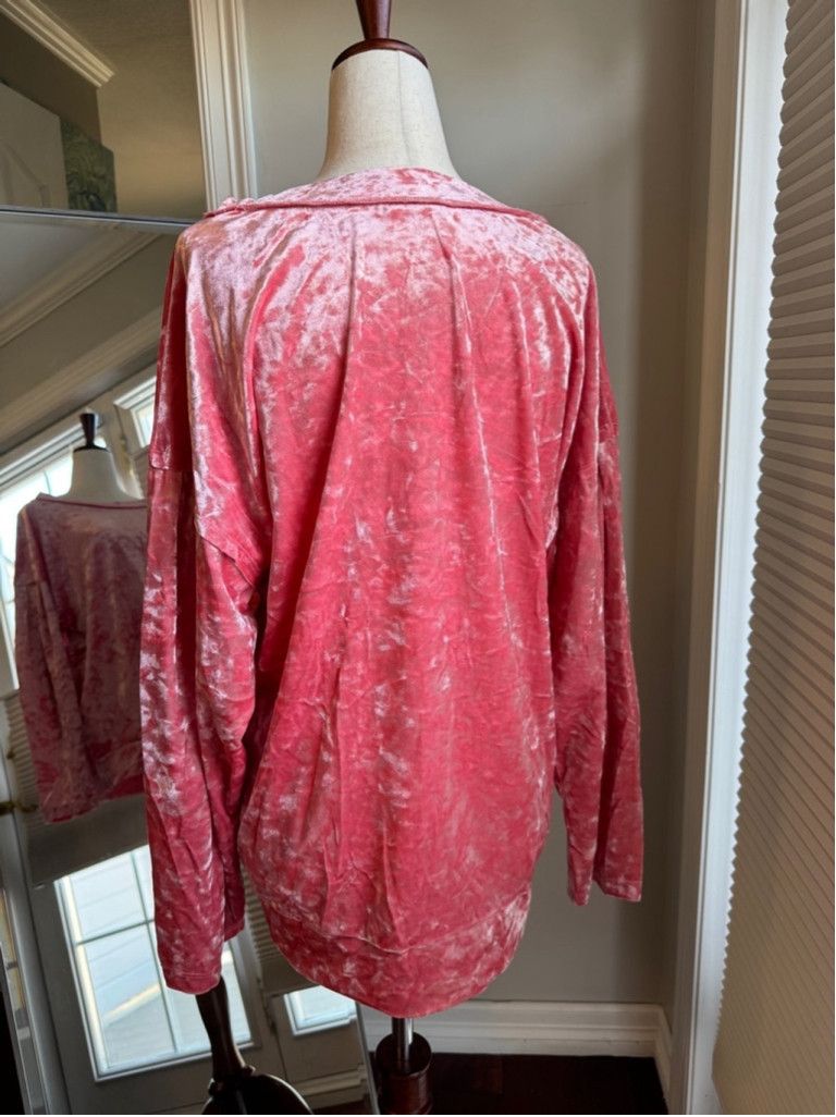 Anthropologie Maronie | Long Dolman Sleeved in Pink Salmon Velvet | L Size L / US 10 / IT 46 - 2 Thumbnail