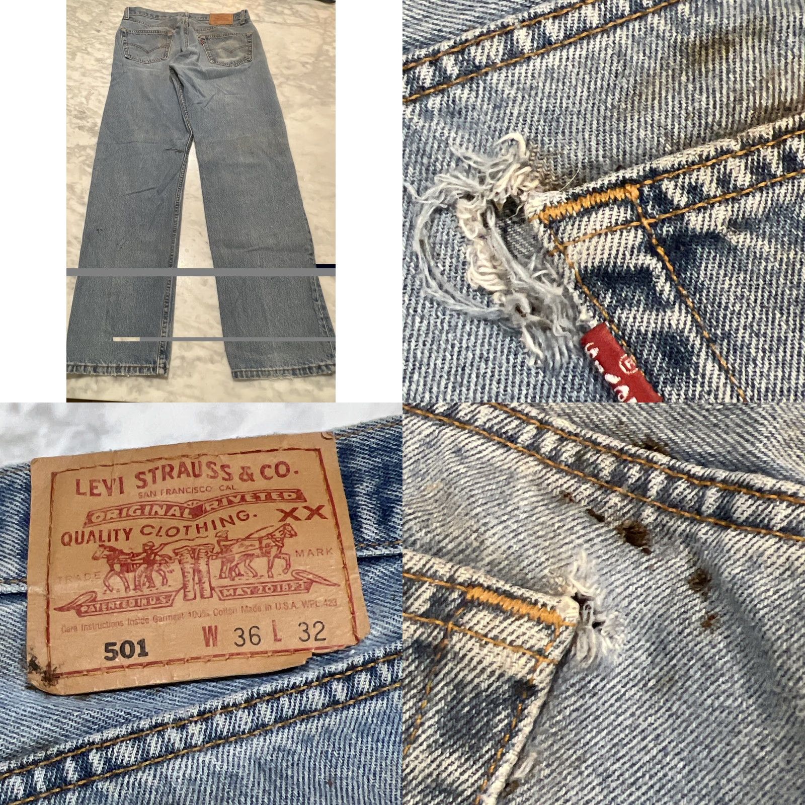 Levi's VINTAGE Levi’s 501 Jeans Men 34x31 Button Fly Blue Fade Thrash USA Jeans Men 34x31 Blue Size US 34 / EU 50 - 8 Thumbnail