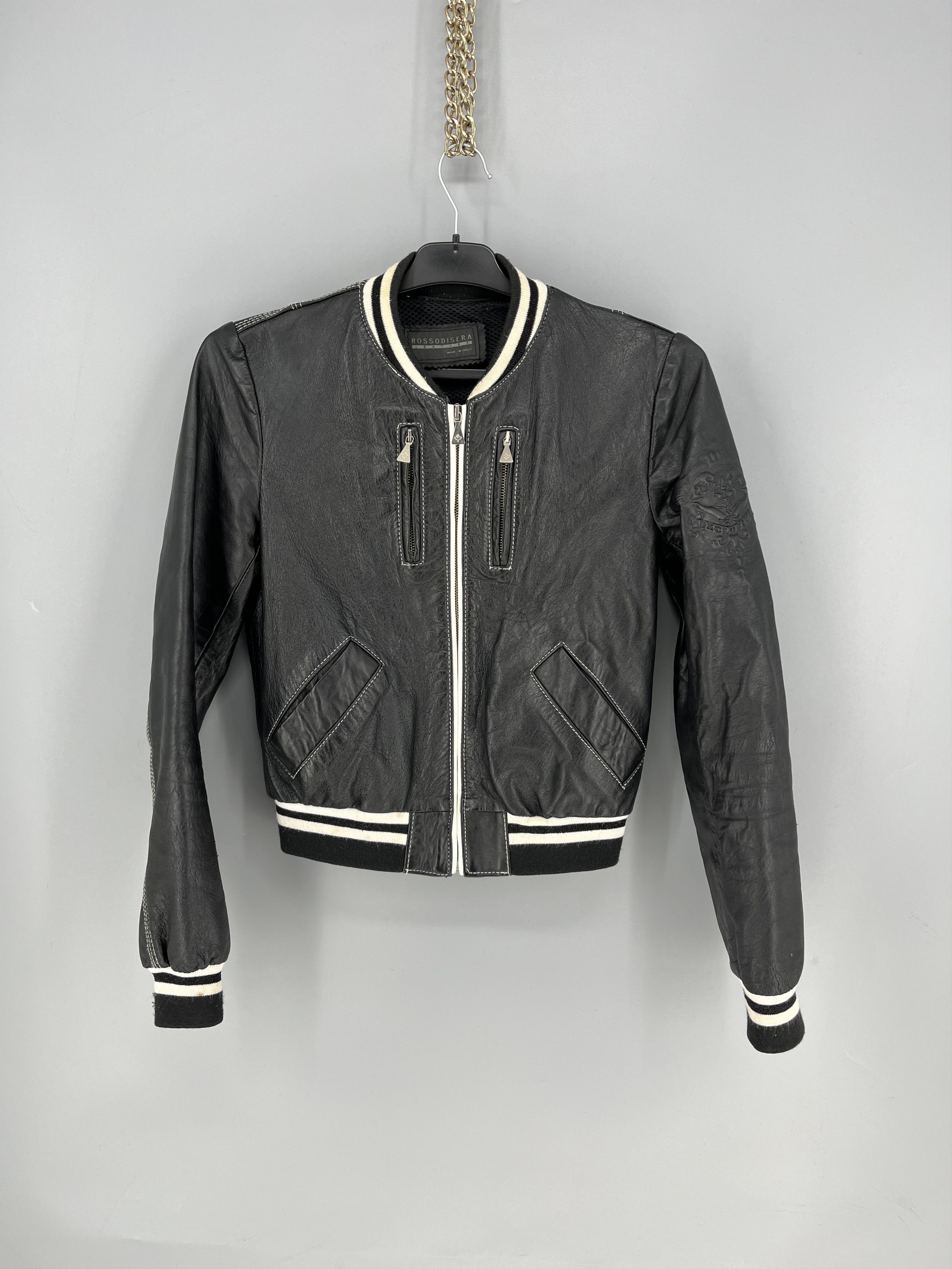 Leather Rossodisera Womens Black Leather Bomber Jacket Size M / US 6-8 / IT 42-44 - 1 Thumbnail