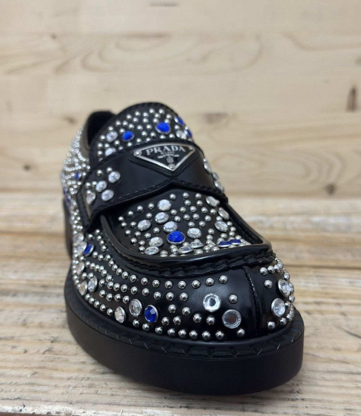 Prada Prada Brushed-leather loafers with studs and rhinestones Size US 7.5 / EU 40-41 - 5 Thumbnail