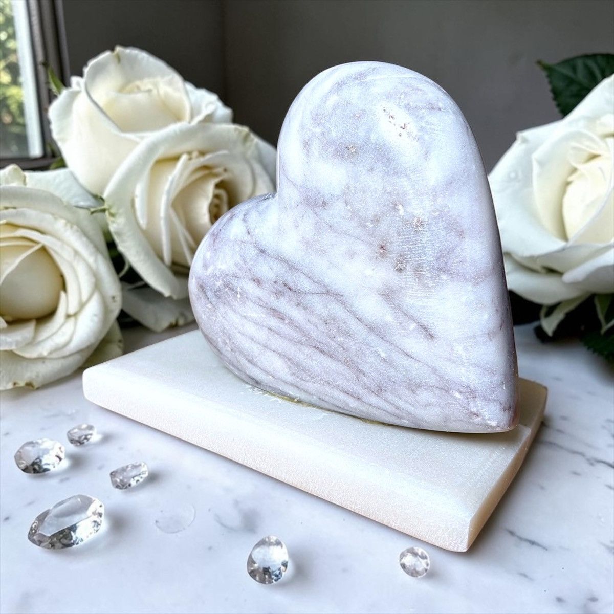 Handmade Polished Carved Light Color Marble Heart on Base Sculpture Size ONE SIZE - 1 Thumbnail
