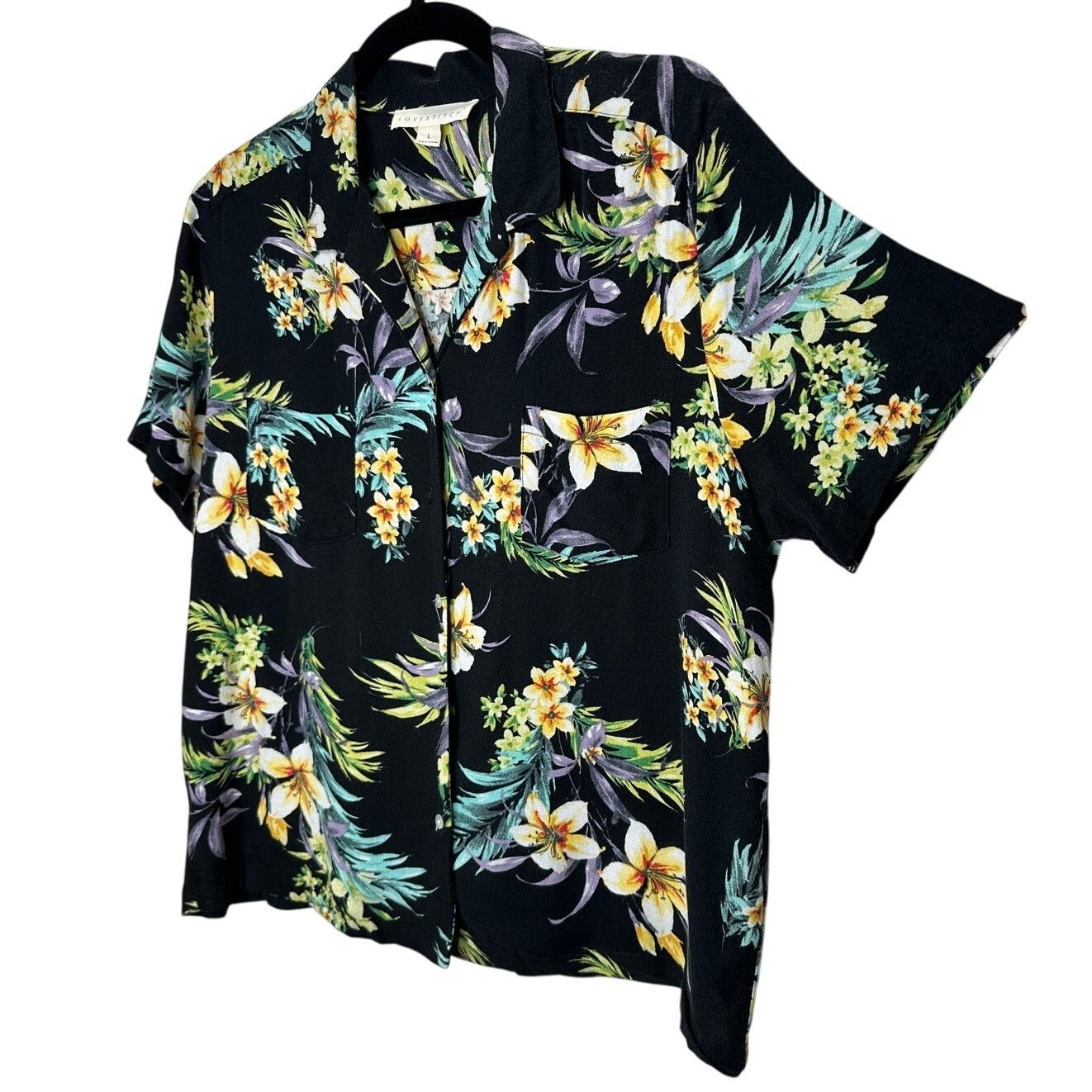 Other Lovestitch Black Multi Short Sleeve Collared Button Shirt L Size L / US 10 / IT 46 - 1 Thumbnail