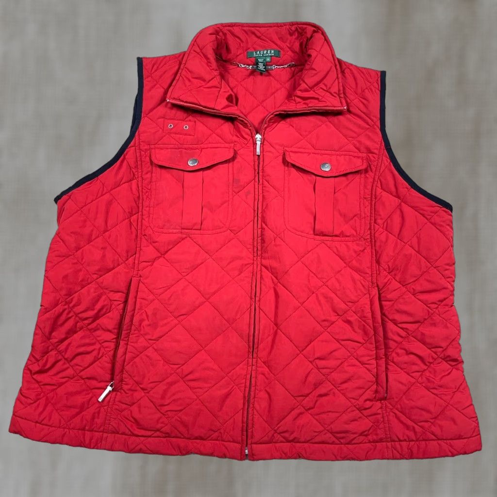 Ralph Lauren Lauren Ralph Lauren Puffer Vest Women 2X Red Quilted Full Zip Logo Embroidered Jacket Vest LRL Size XXL / US 16-18 / IT 52-54 - 1 Thumbnail