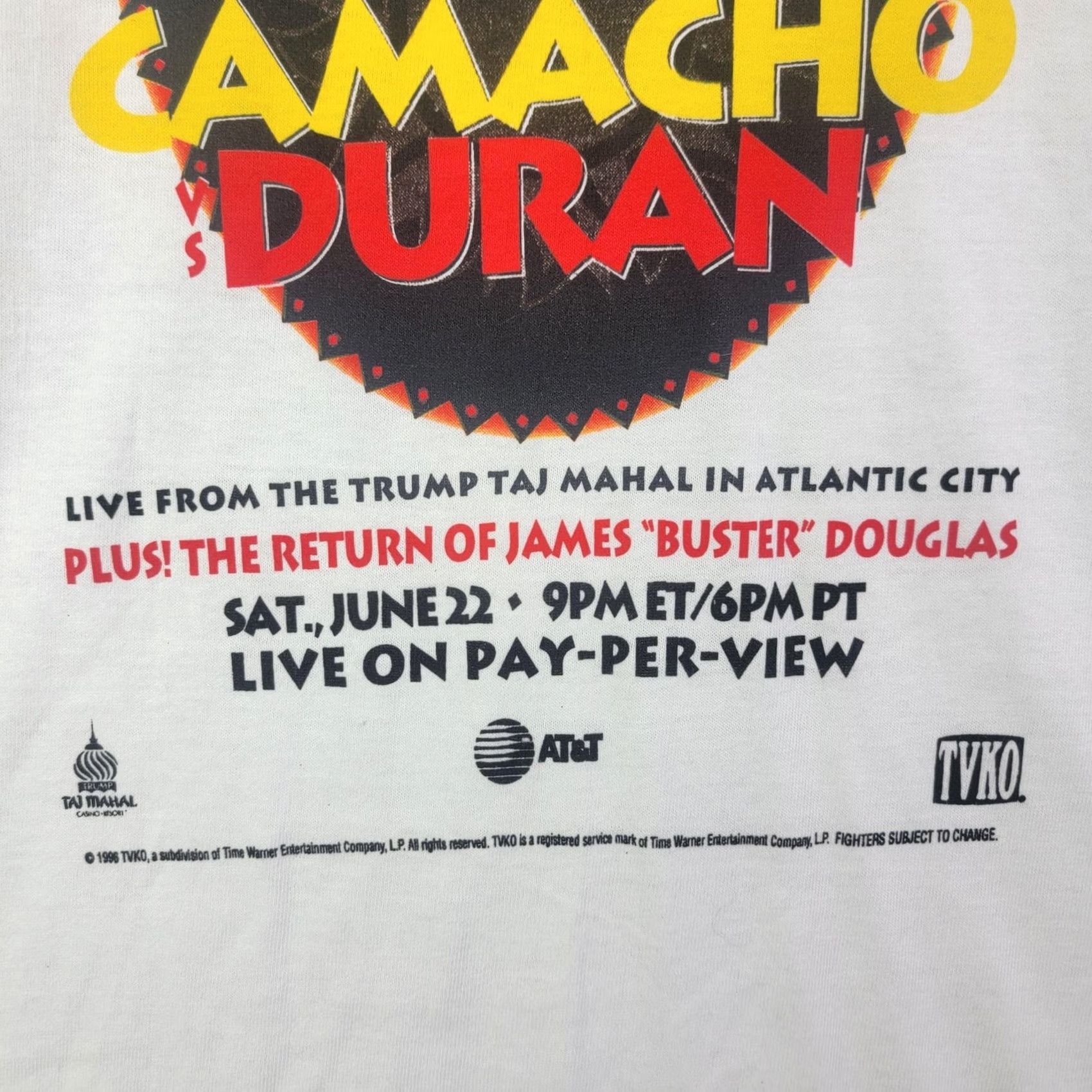 Fruit Of The Loom VINTAGE Camacho VS Duran Shirt Mens XL White legend to legend Boxing PPV 1996 Size US XL / EU 56 / 4 - 4 Thumbnail