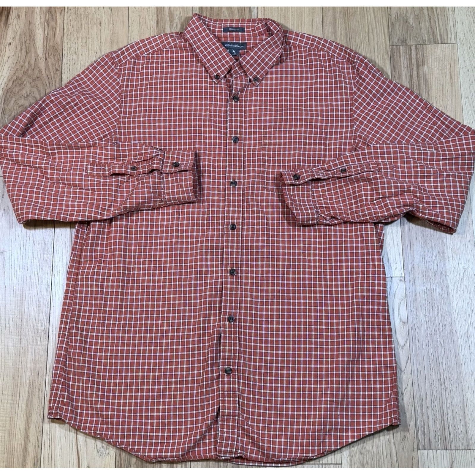 Eddie Bauer Eddie Bauer Button Shirt Mens LT Large Tall Relaxed Fit Orange White Plaid Size US L / EU 52-54 / 3 - 3 Thumbnail