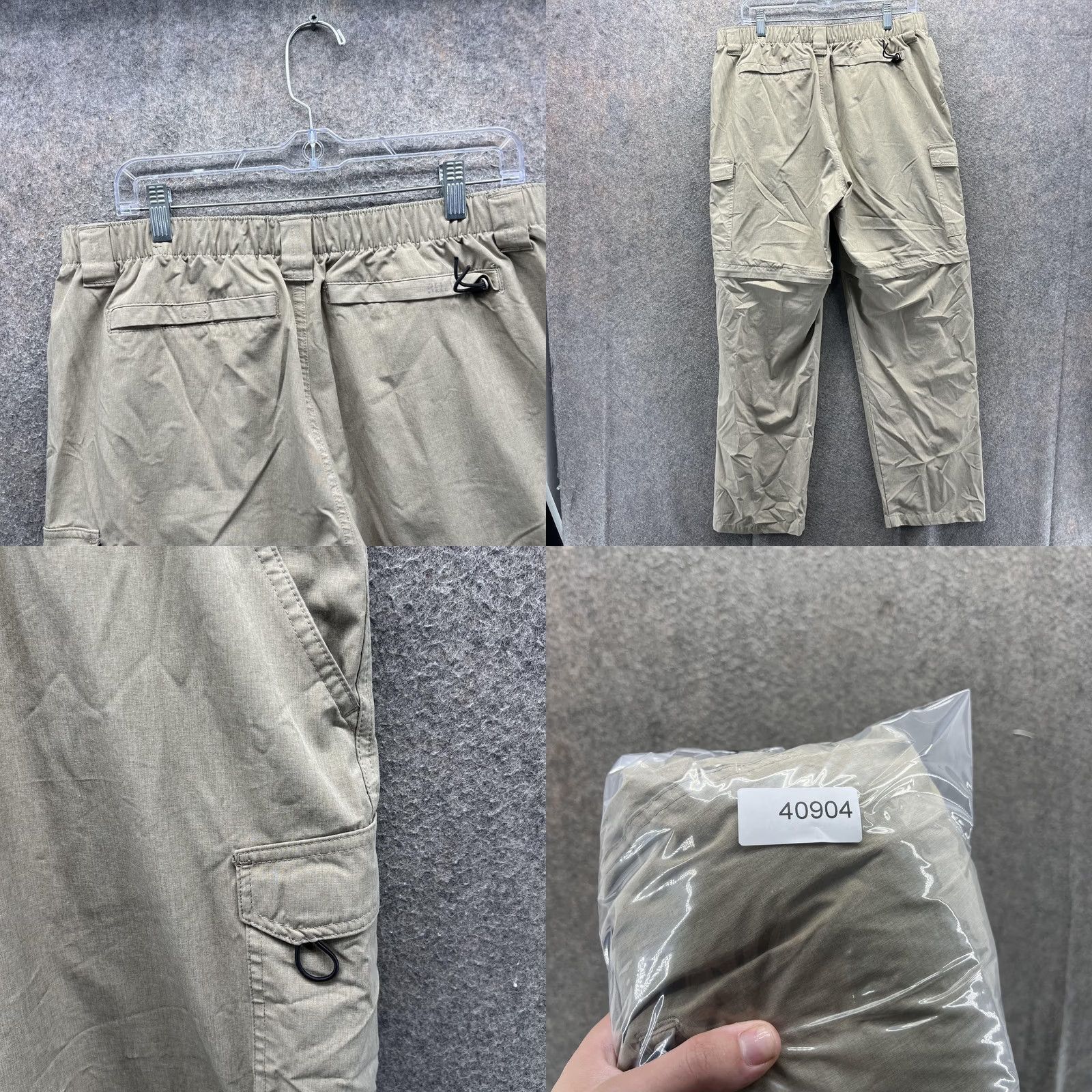 Vintage Reel Legends Pants Mens 36x38 Beige Convertible Cargo Elastic Waist Stretch Cargo Pocket Slash Pocket Flat Front Zip Official Rendering Size US 33 - 8 Thumbnail