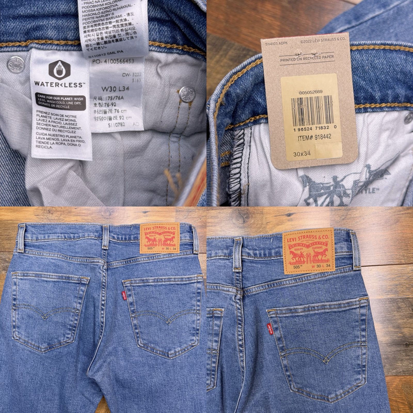 Levi's Levis 505 Jeans Mens 30x34 Straight Leg Mid Rise Stretch New Denim Blue 5-Pocket Regular Belt Loops Cotton Blend Levi's Jeans Mens Size US 30 / EU 46 - 8 Thumbnail