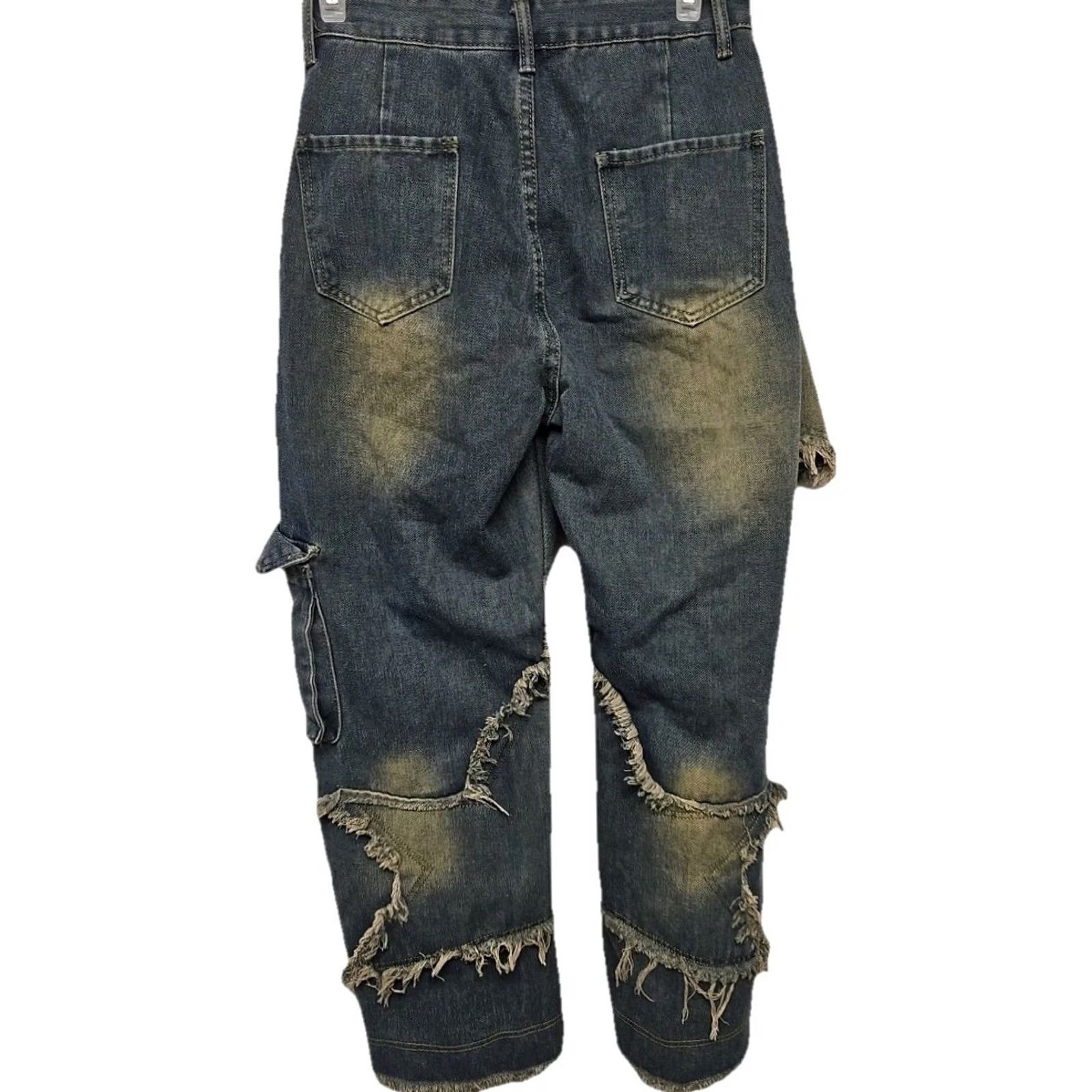 Vintage Aelfric Eden Baggy Cargo Jeans Raw Hem Patchwork Star Size S Blue Distressed Mens Size US 29 - 4 Thumbnail