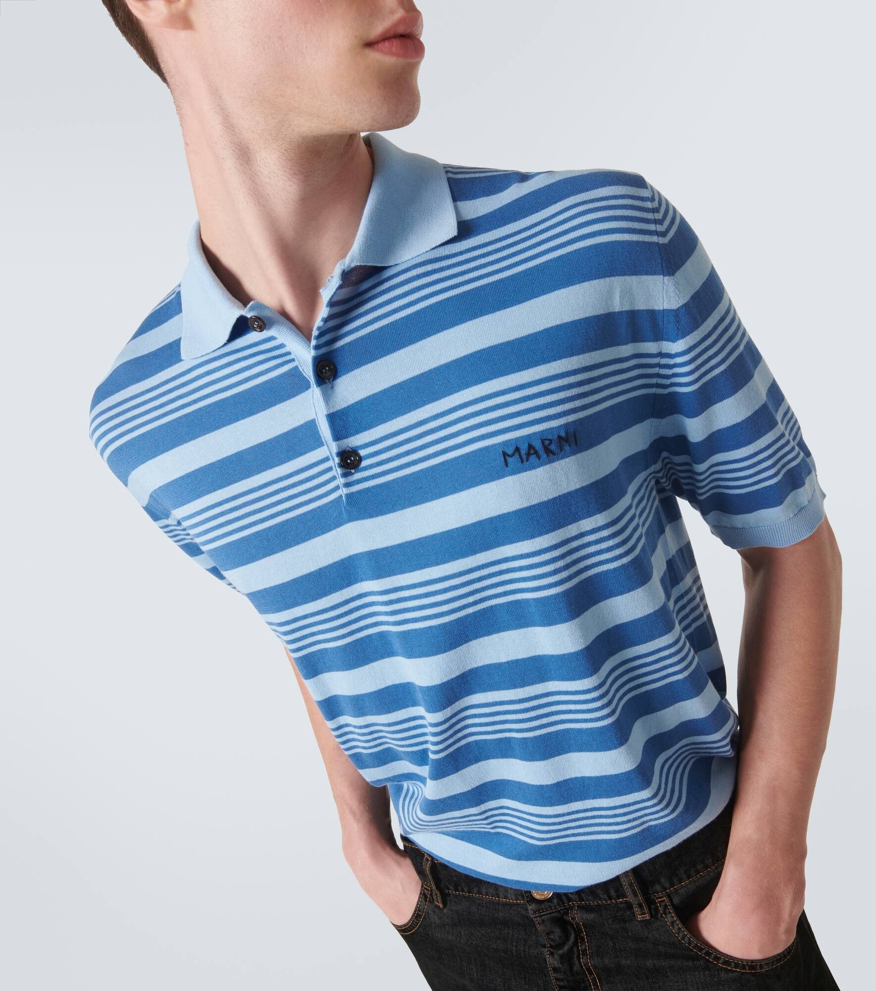 o1w1db11125 Striped Cotton Polo Shirt in Blue