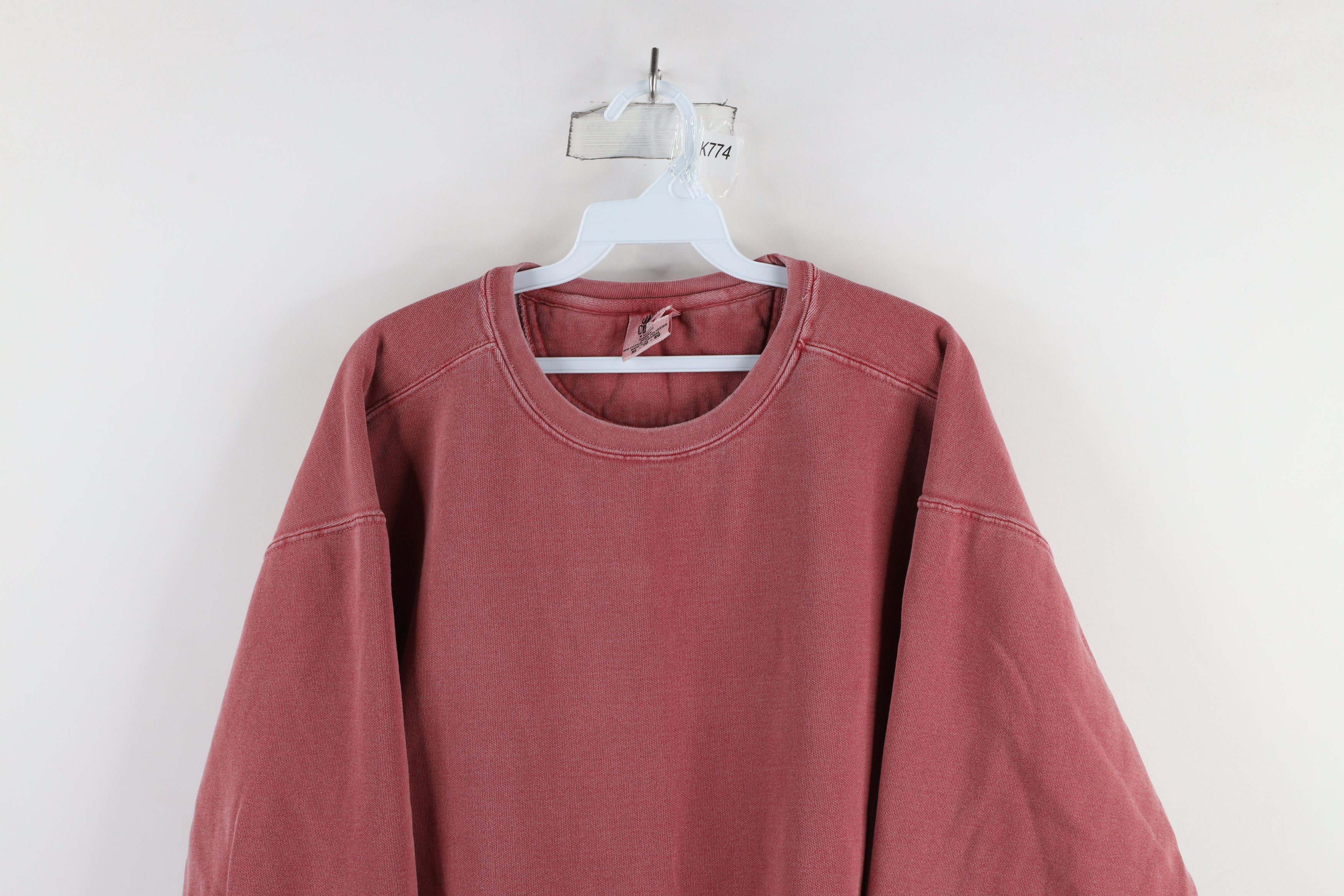 Vintage Vintage 90s Streetwear Garment Dye Stonewash Sweatshirt Red Size US XL / EU 56 / 4 - 2 Thumbnail