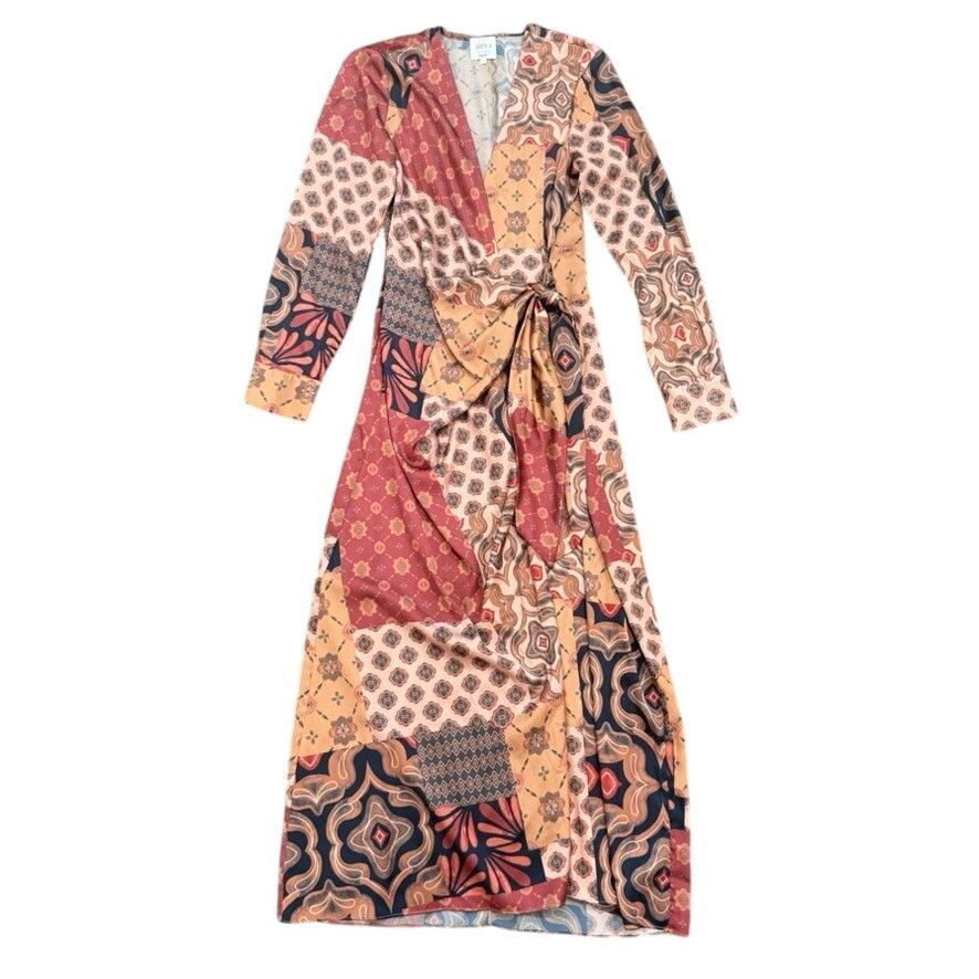 MISA Los Angeles MISA Los Angeles Eliza Patchwork Wrap Dress Brown, Size S Size S / US 4 / IT 40 - 4 Thumbnail
