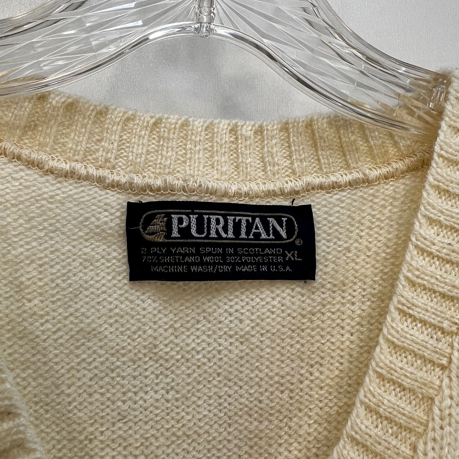 Vintage Vintage Ivory Scottish Wool Sweater Vest by Puritan V Neck Size US XL / EU 56 / 4 - 3 Thumbnail