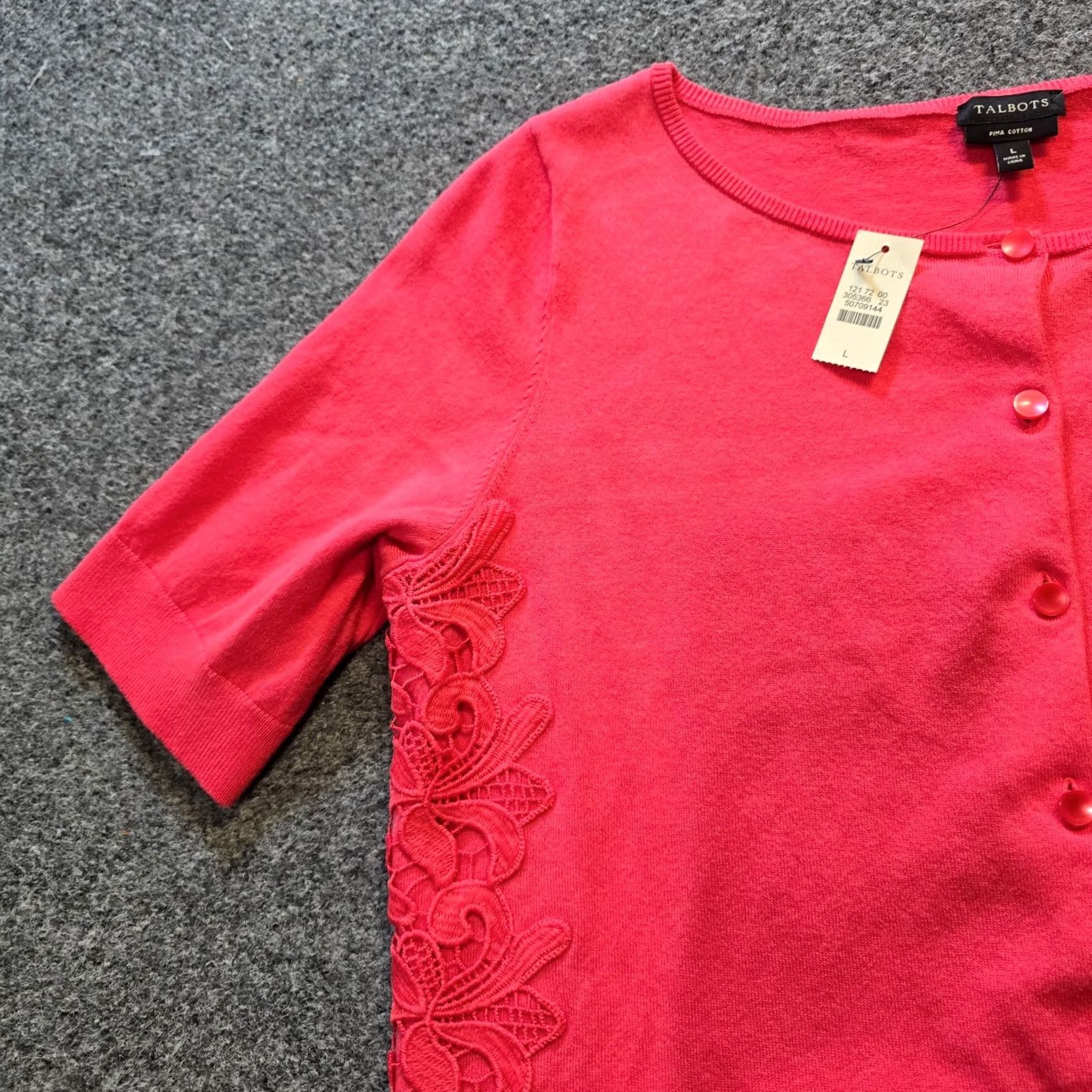 Talbots Talbots Cardigan Womens Large Pink Pima Lace ShortSleeve Stretch Casual Sweater Size L / US 10 / IT 46 - 4 Thumbnail
