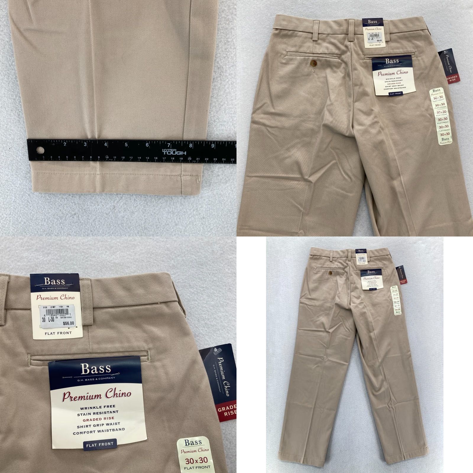 Vintage G.H. Bass & Co. Premium Chino Pants Mens 30x30 Khaki Beige Flat Front Straight Pants Size US 30 / EU 46 - 8 Thumbnail