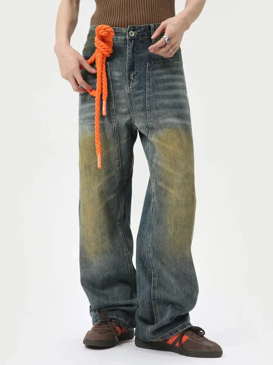 Japanese Brand Retro loose mud dyed straight leg jeans Size US 32 / EU 48 - 6 Thumbnail