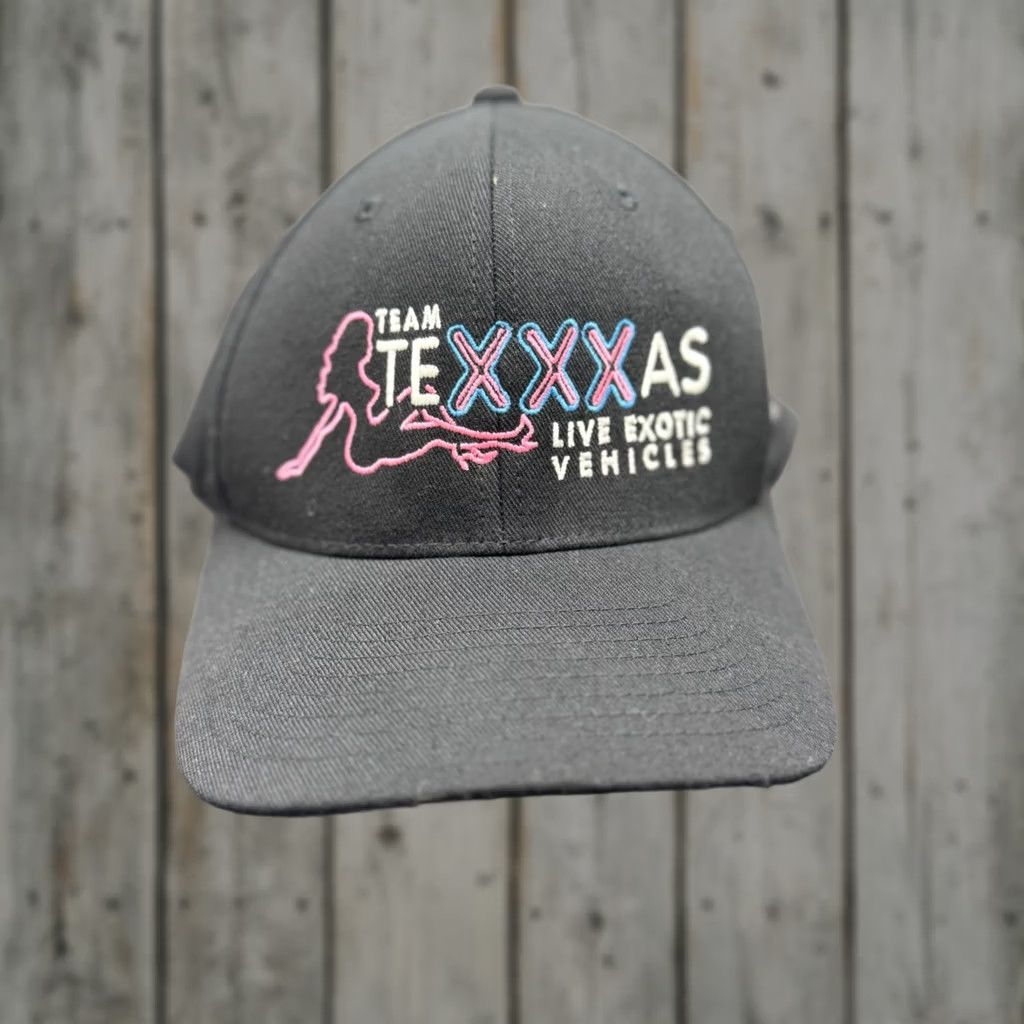 Vintage VINTAGE? No. Team Texxxas Exotic Racing Hat Cap Fitted Size A/M Black Stretch Fit Cannonball Size ONE SIZE - 1 Thumbnail