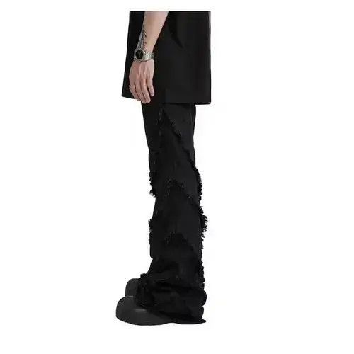 VIBE Black Frayed Stacked Denim Jeans Size US 32 / EU 48 - 2 Thumbnail