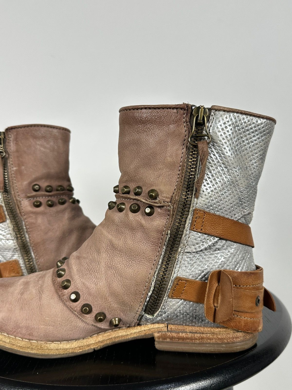 A.S.98 A.S.98. Leather Biker Ankle Studded Buckle Strap Boots Size US 6 / IT 36 - 19 Thumbnail