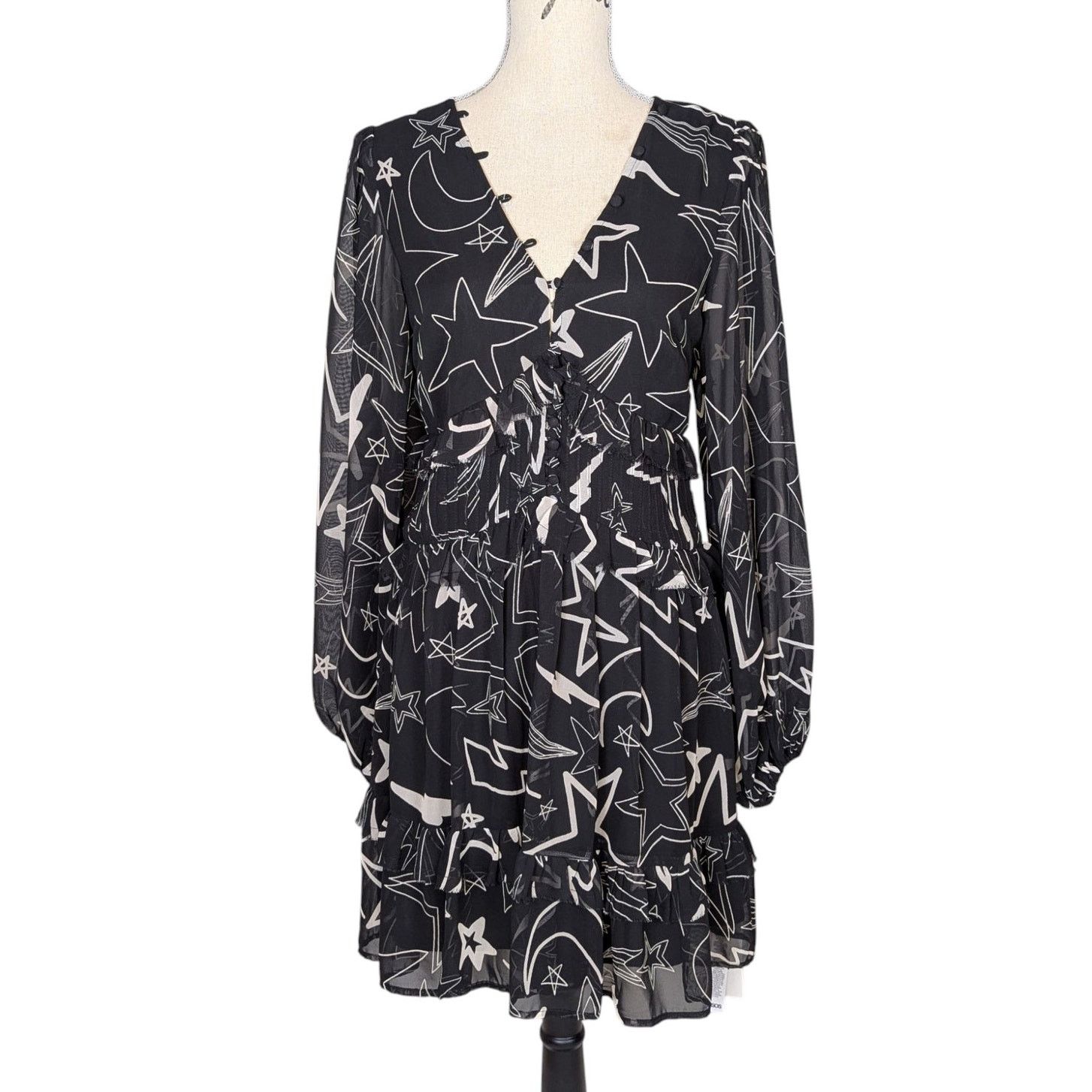 Asos ASOS Design Ruffled Long Sleeve Mini Dress Black White 8 Size M / US 6-8 / IT 42-44 - 1 Thumbnail