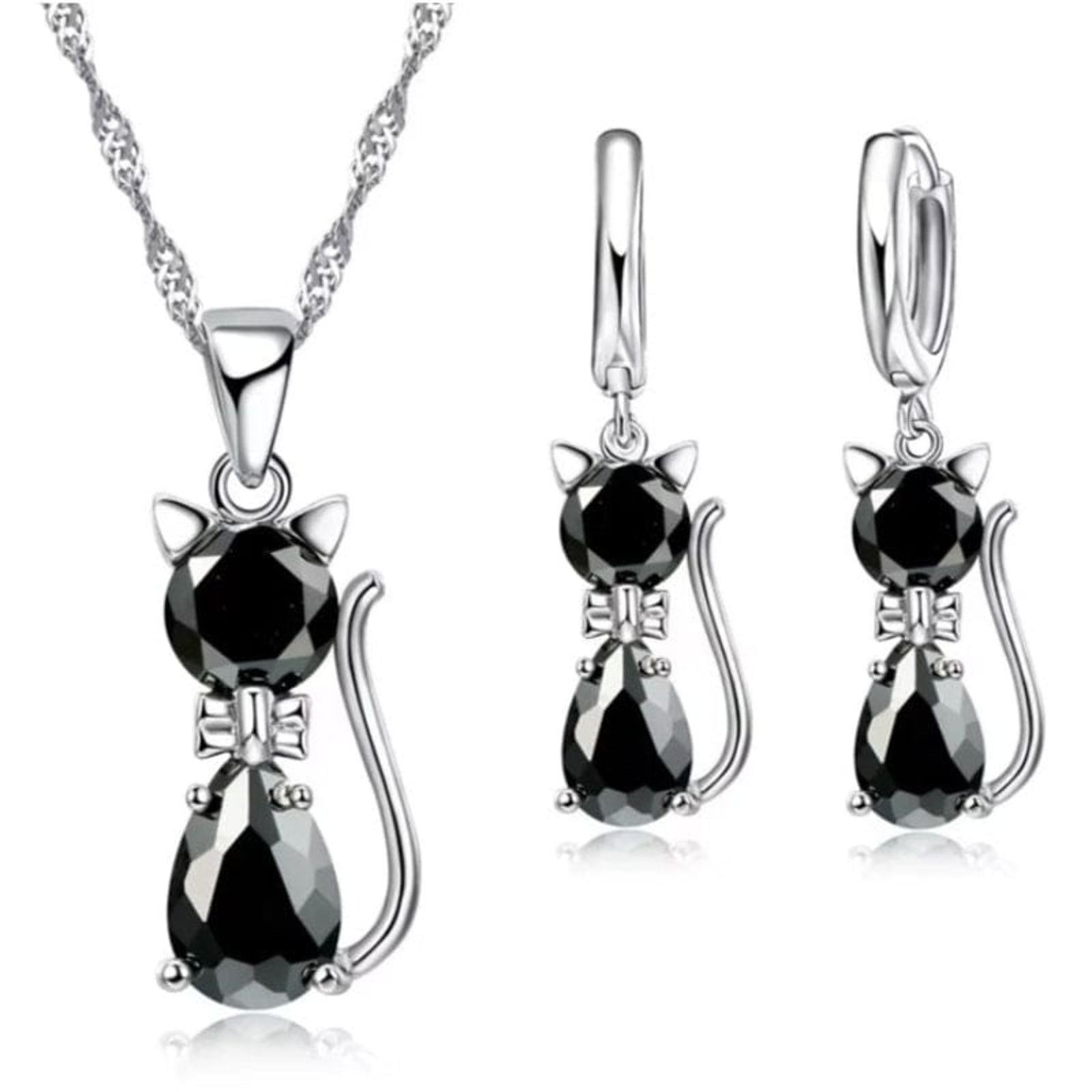 Designer PINK Crystal Cat Silver Necklace Cubic Zirconia Crystal Size ONE SIZE - 5 Thumbnail