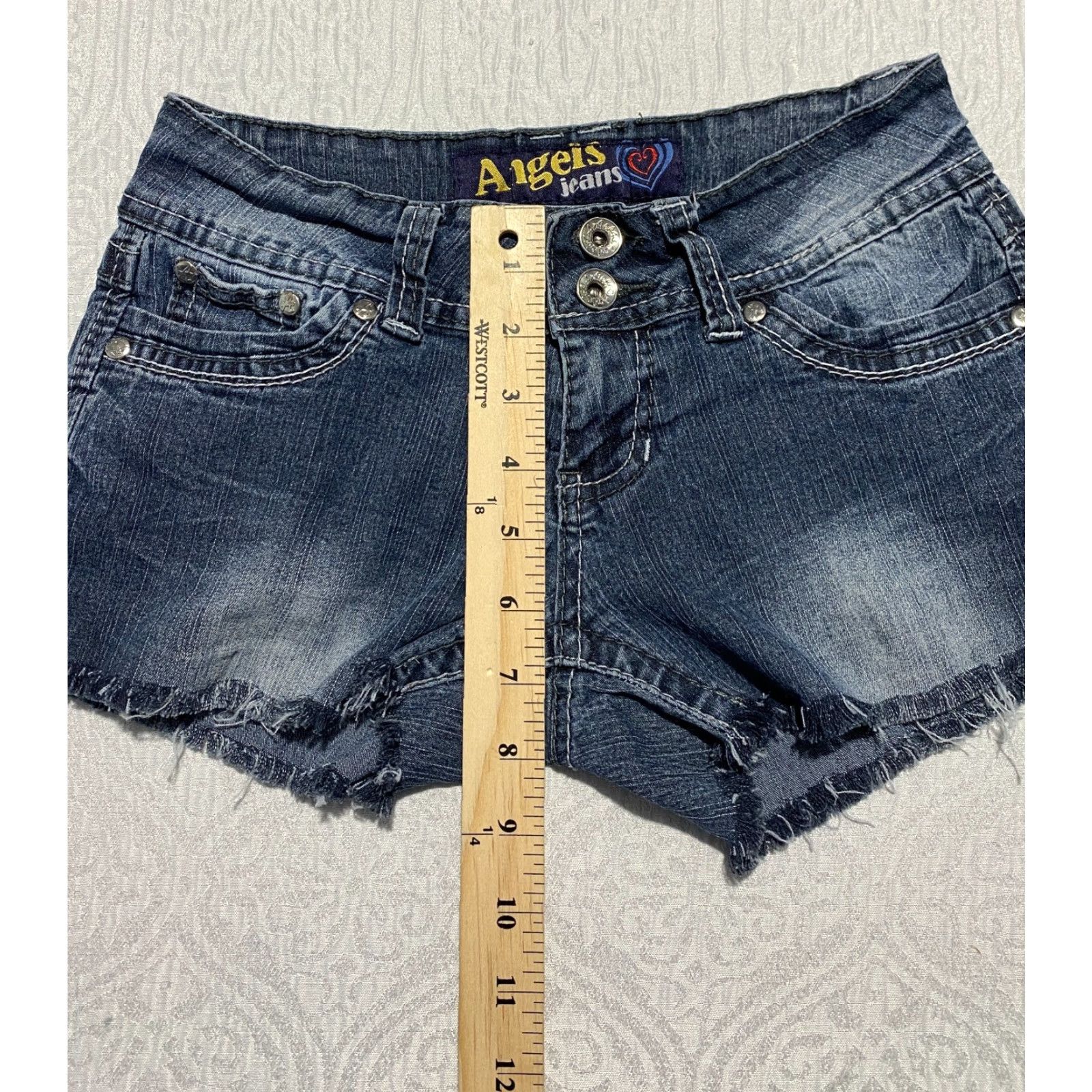 Vintage Angels Jeans Shorts Juniors Sz 1 Blue Cut Off Denim Jorts Stretch Raw Hem Pockets Casual Summer Beach Womens Girls Mens Size 42" / US 20 - 5 Thumbnail