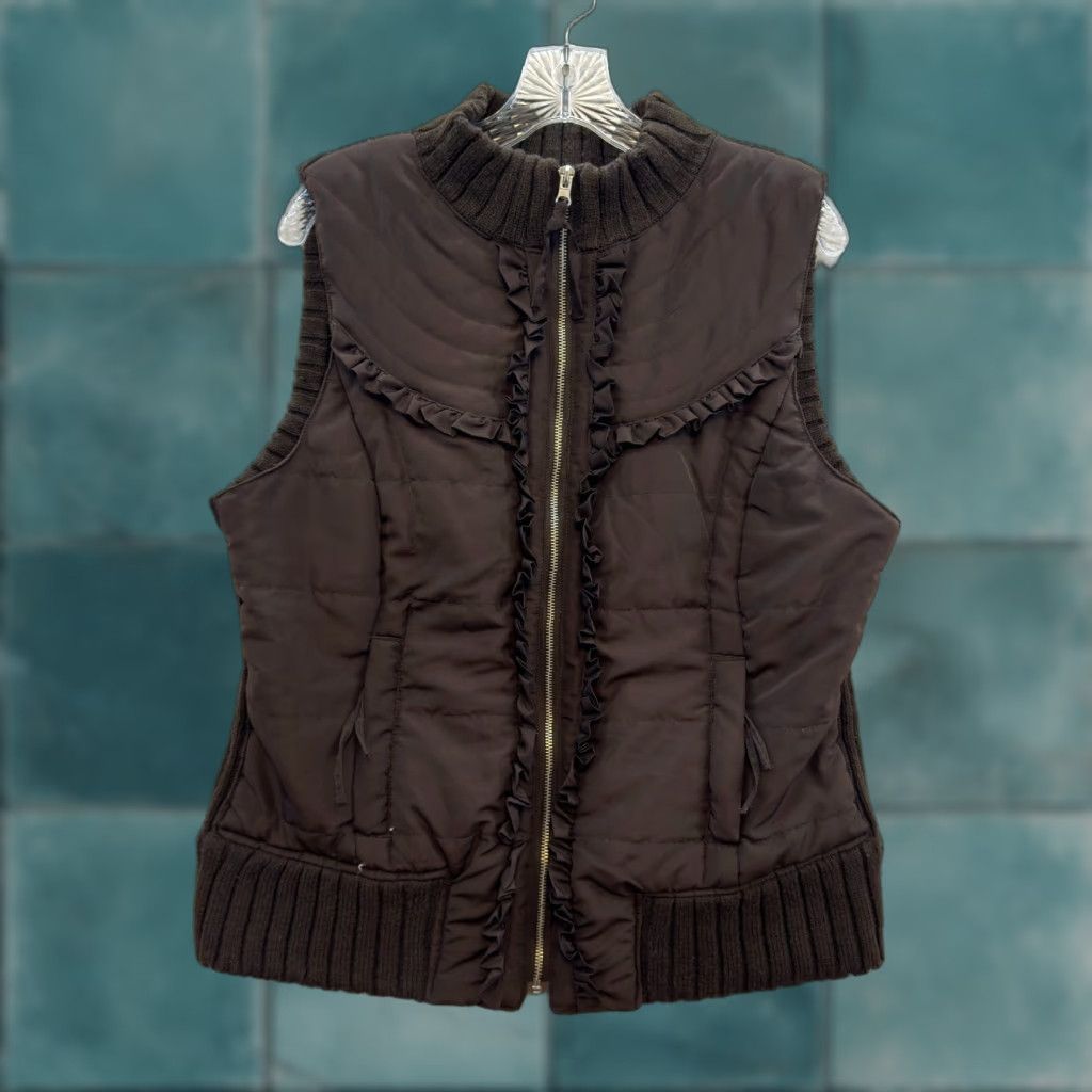 Vintage VINTAGE Y2K Puffer Vest Large Womens Brown Gorpcore Cyber Grunge Whimsigoth Vest Ladies L Brown Womens Grunge Whimsigoth Size L / US 10 / IT 46 - 1 Thumbnail