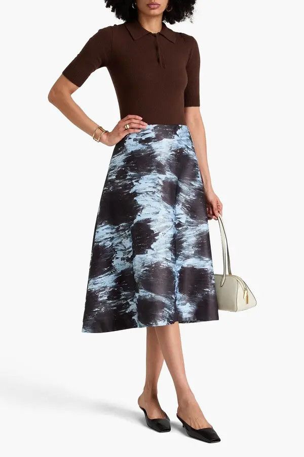 Marni o1w1db11125 Printed Duchess-Satin Midi Skirt in Light Blue Size 26" / US 2 / IT 38 - 2 Thumbnail