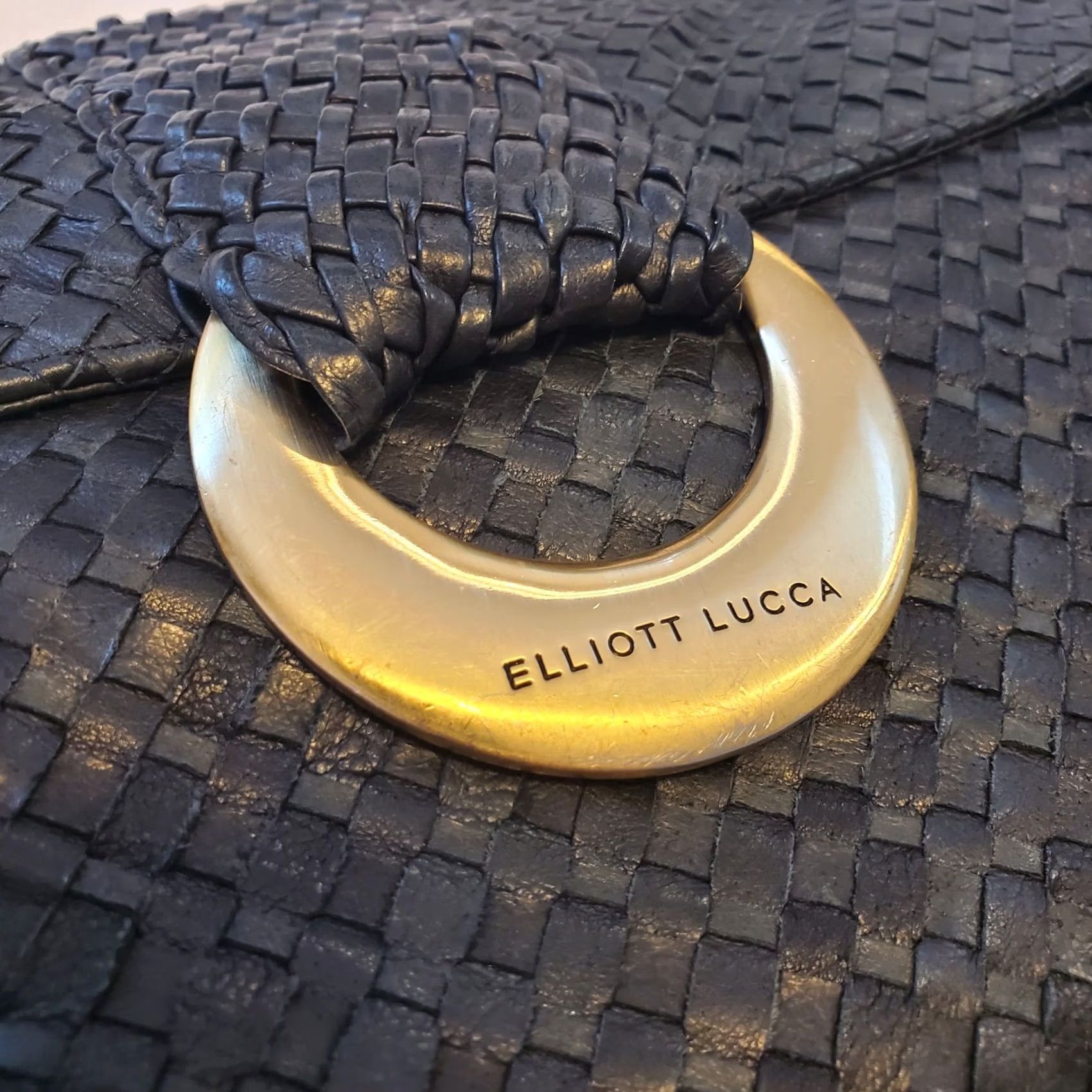 Vintage Elliott Lucca Black Leather Braided Slouch Shoulder Bag Bronze Bubble Hardware Ladies Medium Bag Size ONE SIZE - 5 Thumbnail