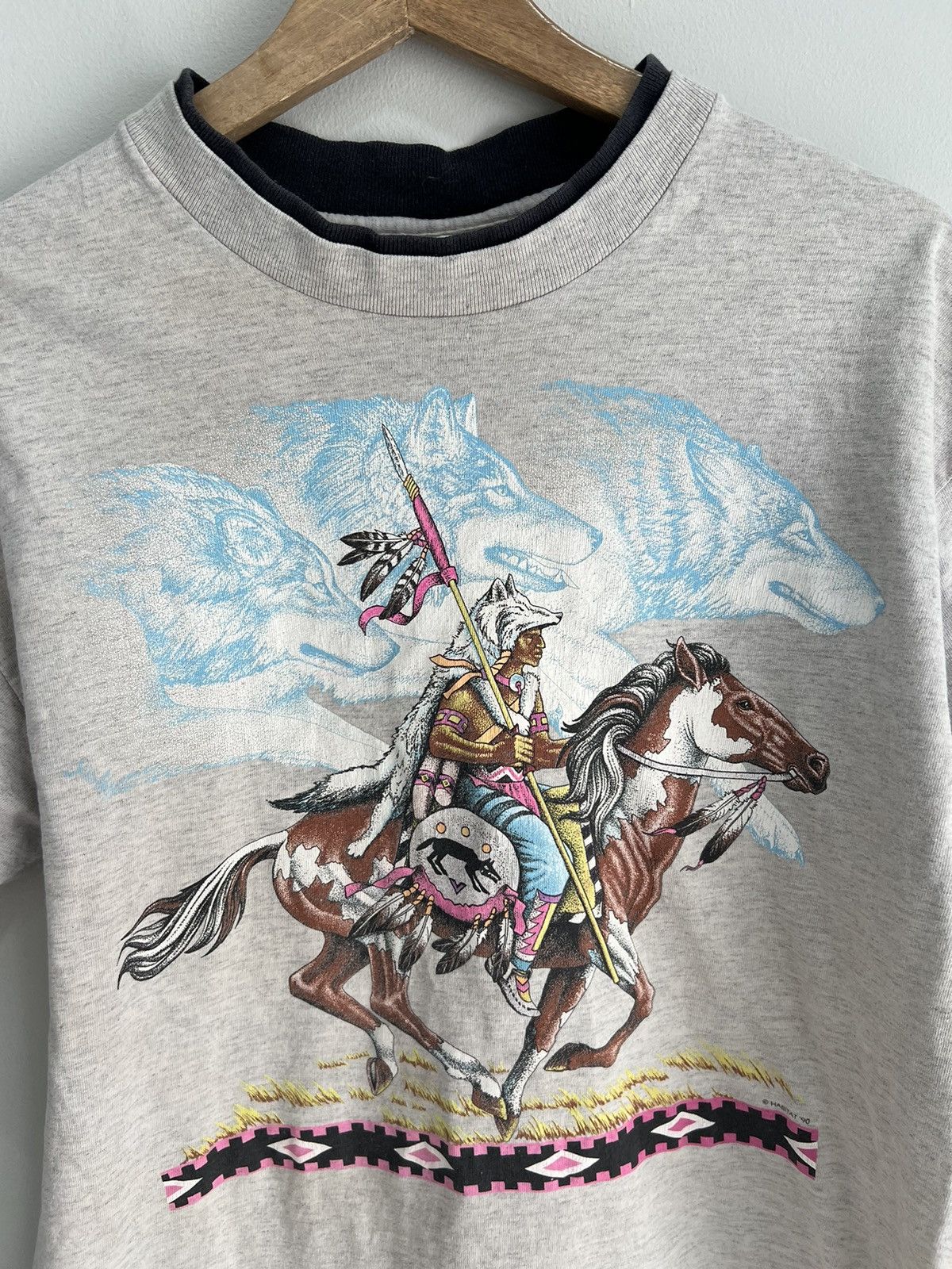 Vintage Vintage Horses and Wolf Tee shirt wolves riding animal Size US L / EU 52-54 / 3 - 2 Thumbnail