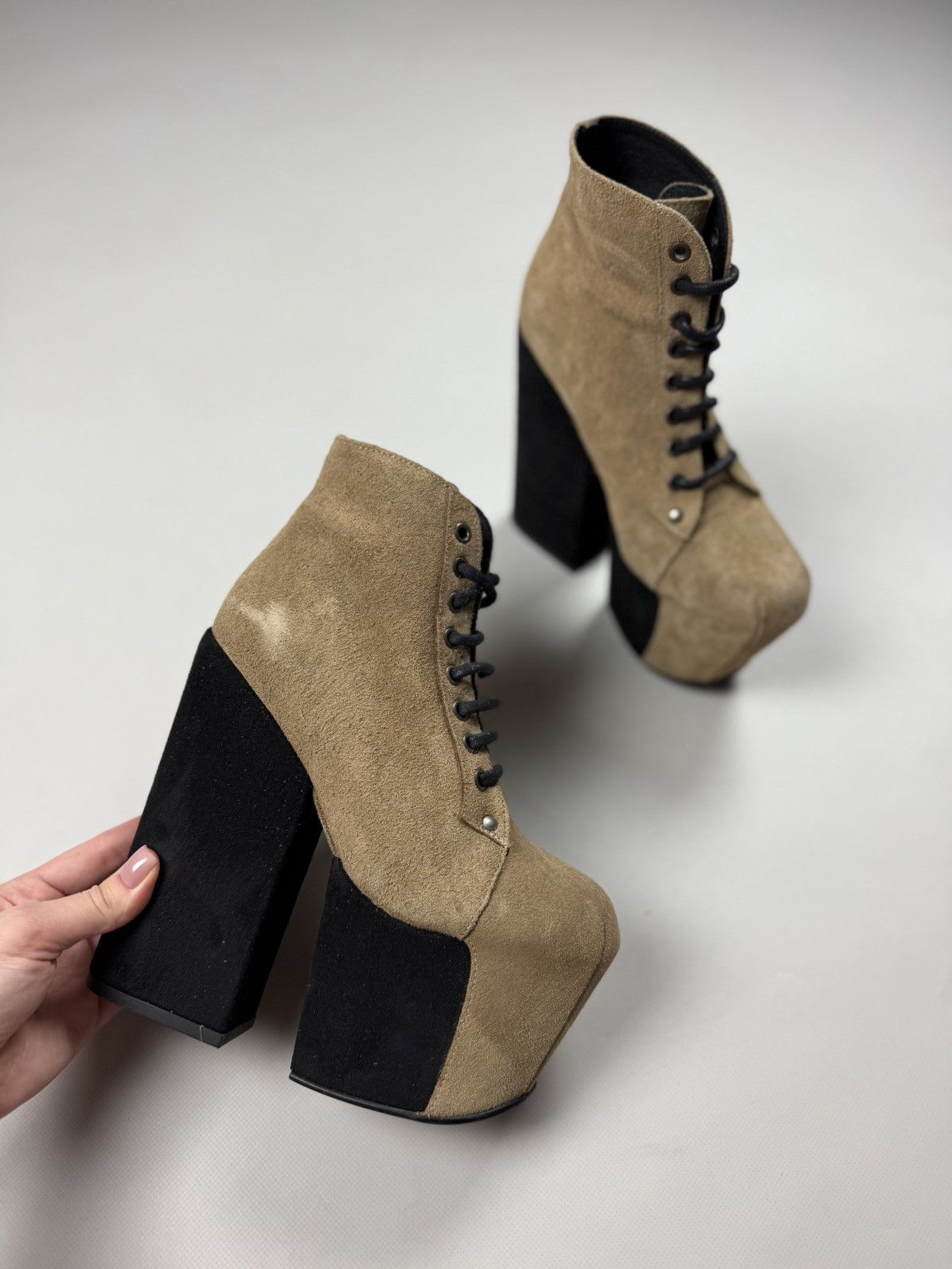Jeffrey Campbell Avant-Garde Suede Block Heeled Platform Boots Shoes Size US 7 / IT 37 - 4 Thumbnail