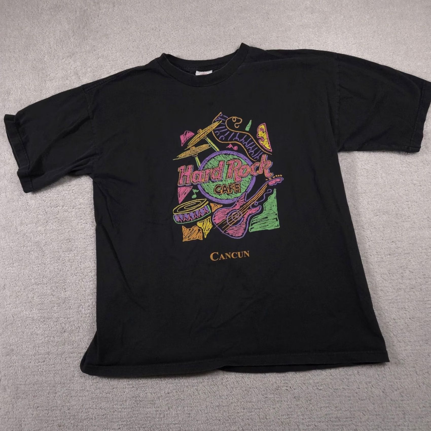 Hard Rock Cafe VINTAGE Hard Rock Cafe Shirt Mens XL Black Cancun Neon Graphic 90s Tee Size US XL / EU 56 / 4 - 2 Thumbnail