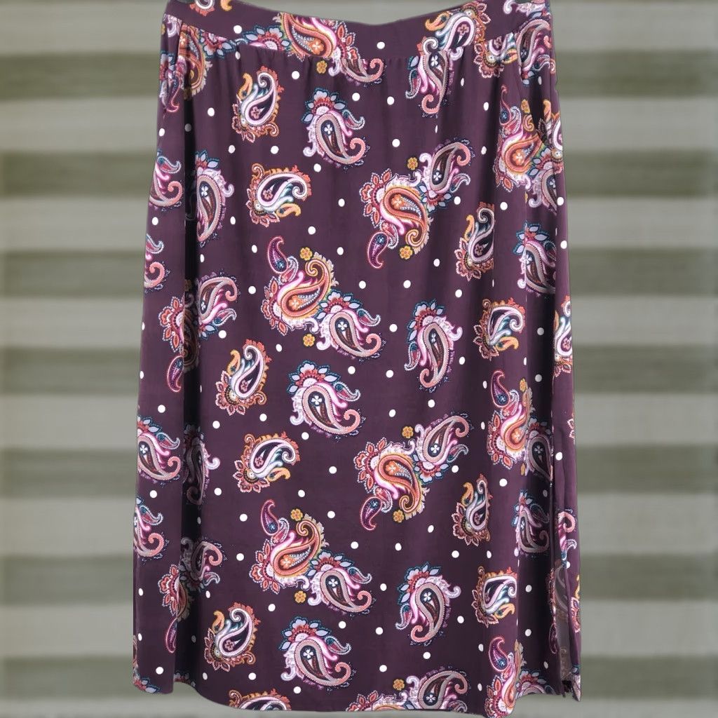 Vintage Terra & Sky Straight Midi Skirt 16/18W Purple Paisley Pockets 36"W Career Boho Size 40" / US 18 - 1 Thumbnail
