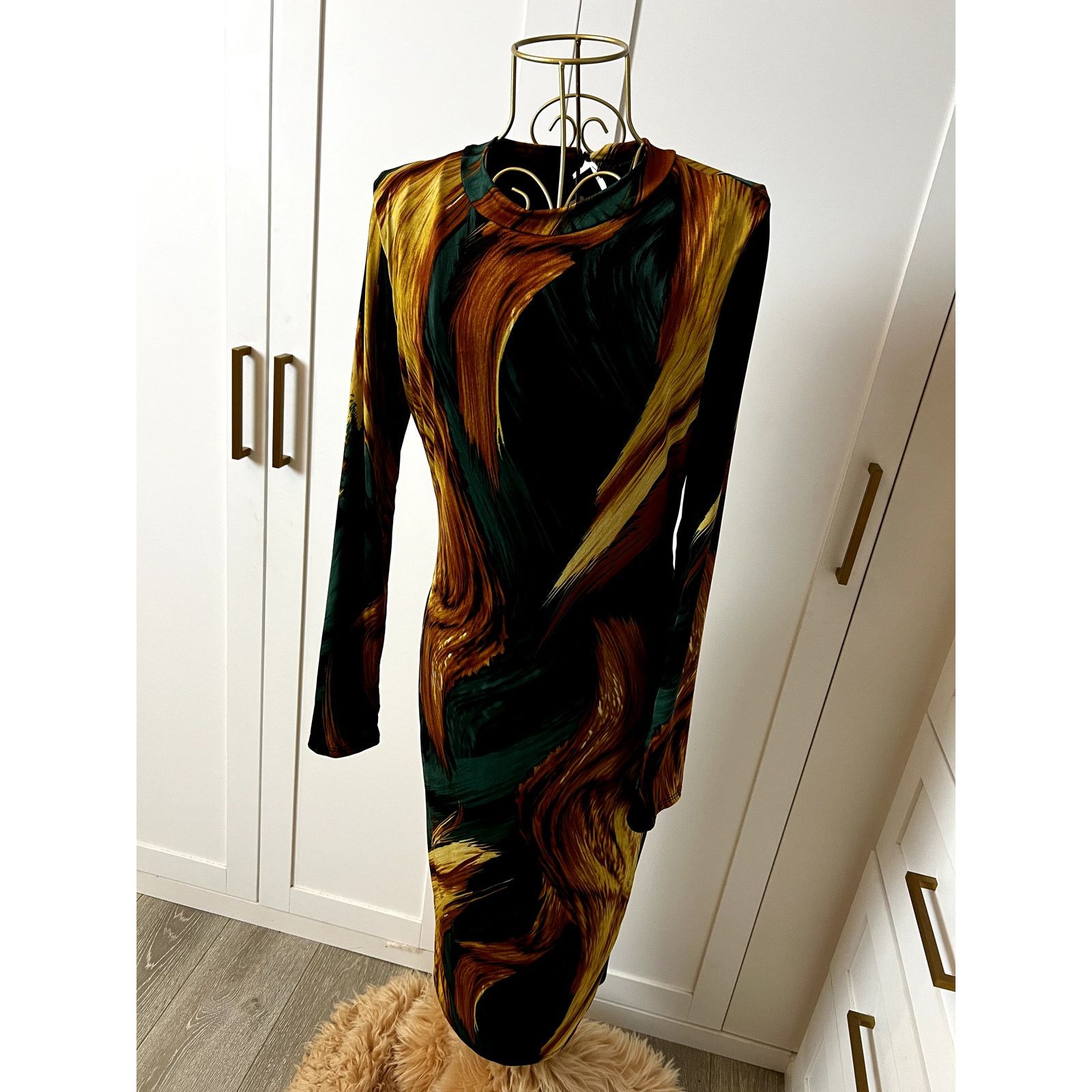 Fashion Nova Fashion Nova Green Combo Printed Long Sleeve Bodycon Dress Size XL / US 12-14 / IT 48-50 - 1 Thumbnail