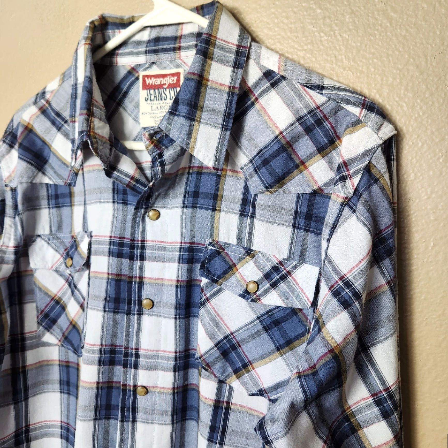 Wrangler Wrangler Shirt Western Pearl Snap Long Sleeve Plaid Size L Blue Cotton Blend Men Regular Pocketed Cowboy Rodeo Classic Size US L / EU 52-54 / 3 - 2 Thumbnail