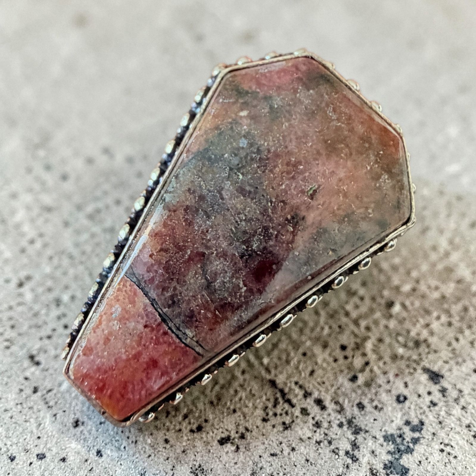 The Unbranded Brand Coffin Rhodonite 925 Silver Overlay Ring Size ONE SIZE - 3 Thumbnail