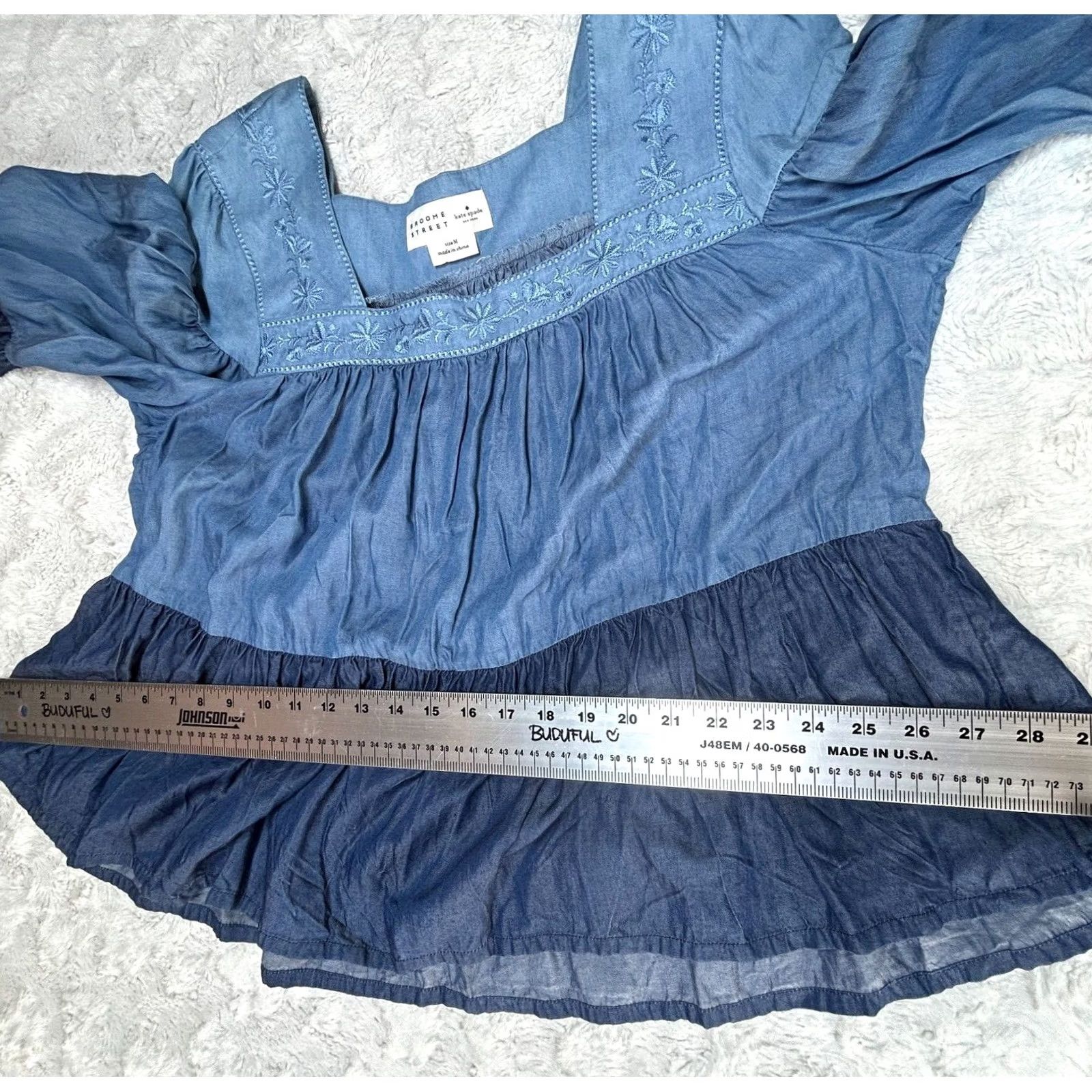 Vintage VINTAGE Kate Spade Broome Street Women's Square Neck Chambray Tiered Blouse Medium Blue Size M / US 6-8 / IT 42-44 - 7 Thumbnail