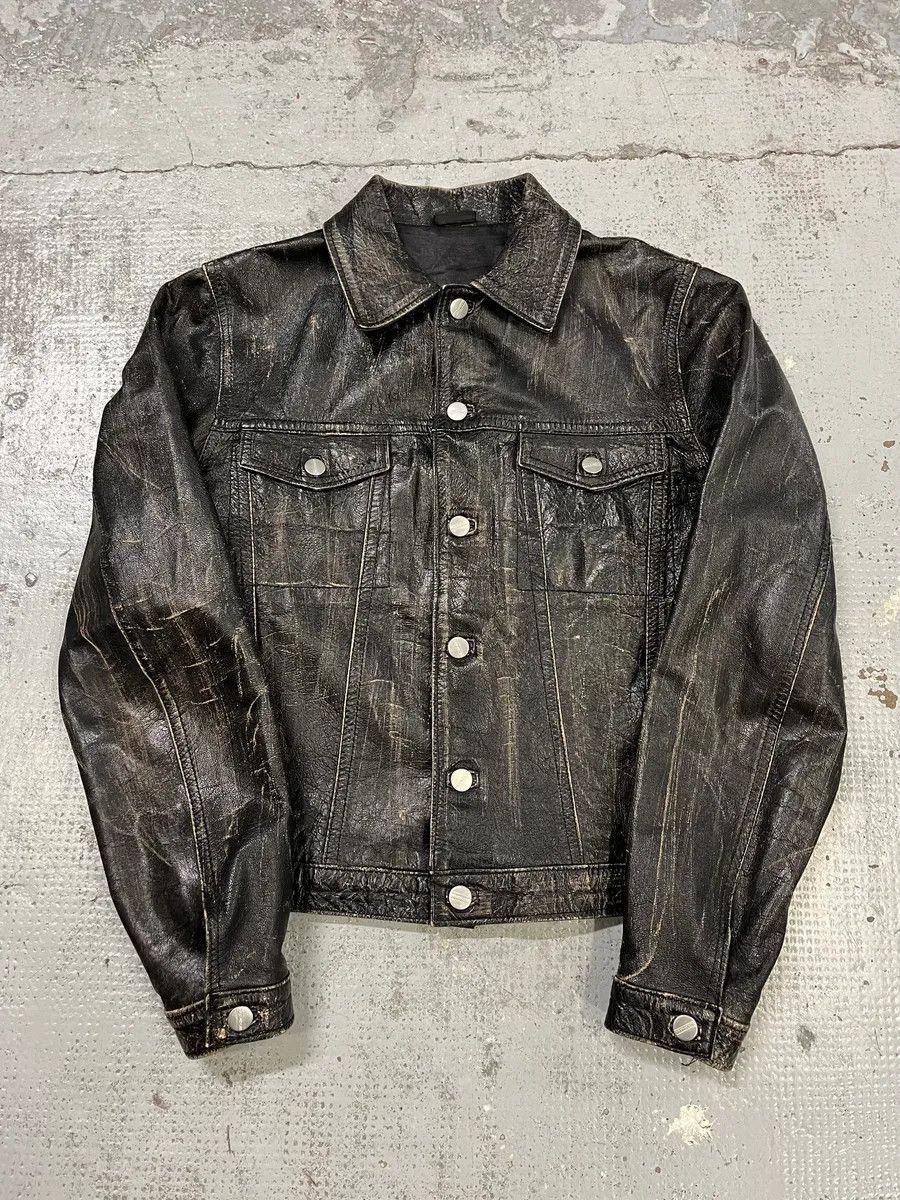 Daniele Alessandrini Daniele Alessandrini Eroded Black Leather Trucker Jacket Size S / US 4 / IT 40 - 1 Thumbnail
