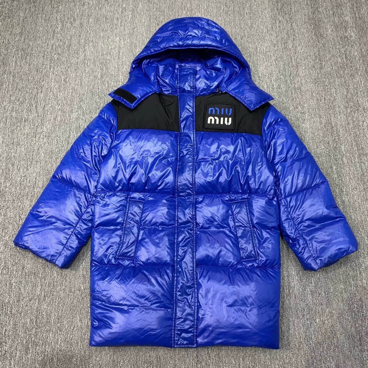 Miu Miu blue embroidered logo long down coat Size M / US 6-8 / IT 42-44 - 1 Thumbnail