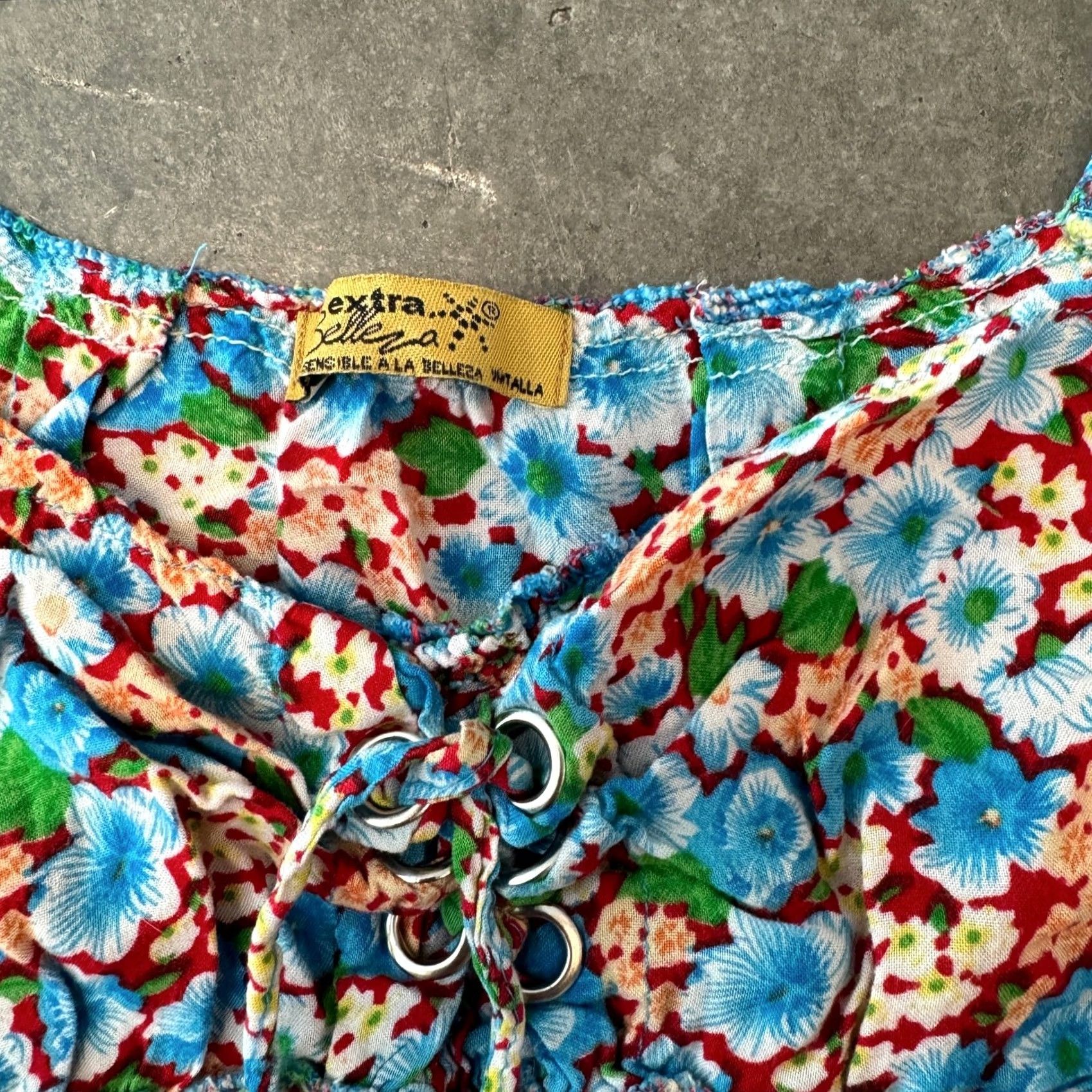 Vintage VINTAGE Y2K Floral Spring Summer Coquette Tie Blouse Tropical S Blue Womens Blouse Girls? Size S / US 4 / IT 40 - 3 Thumbnail