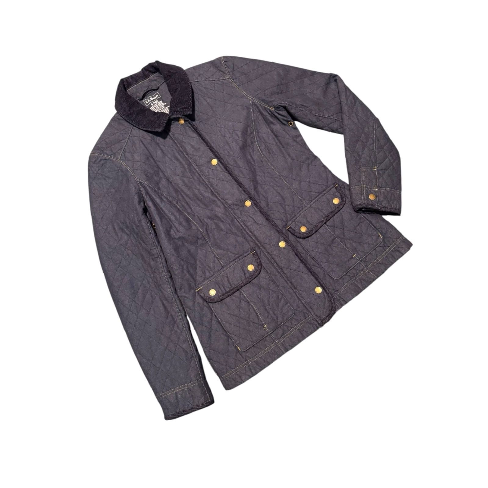 Vintage L.L.Bean Women's Navy Quilted Cotton Pocket Snap Button Zip Barn Jacket Coat Med Size M / US 6-8 / IT 42-44 - 3 Thumbnail