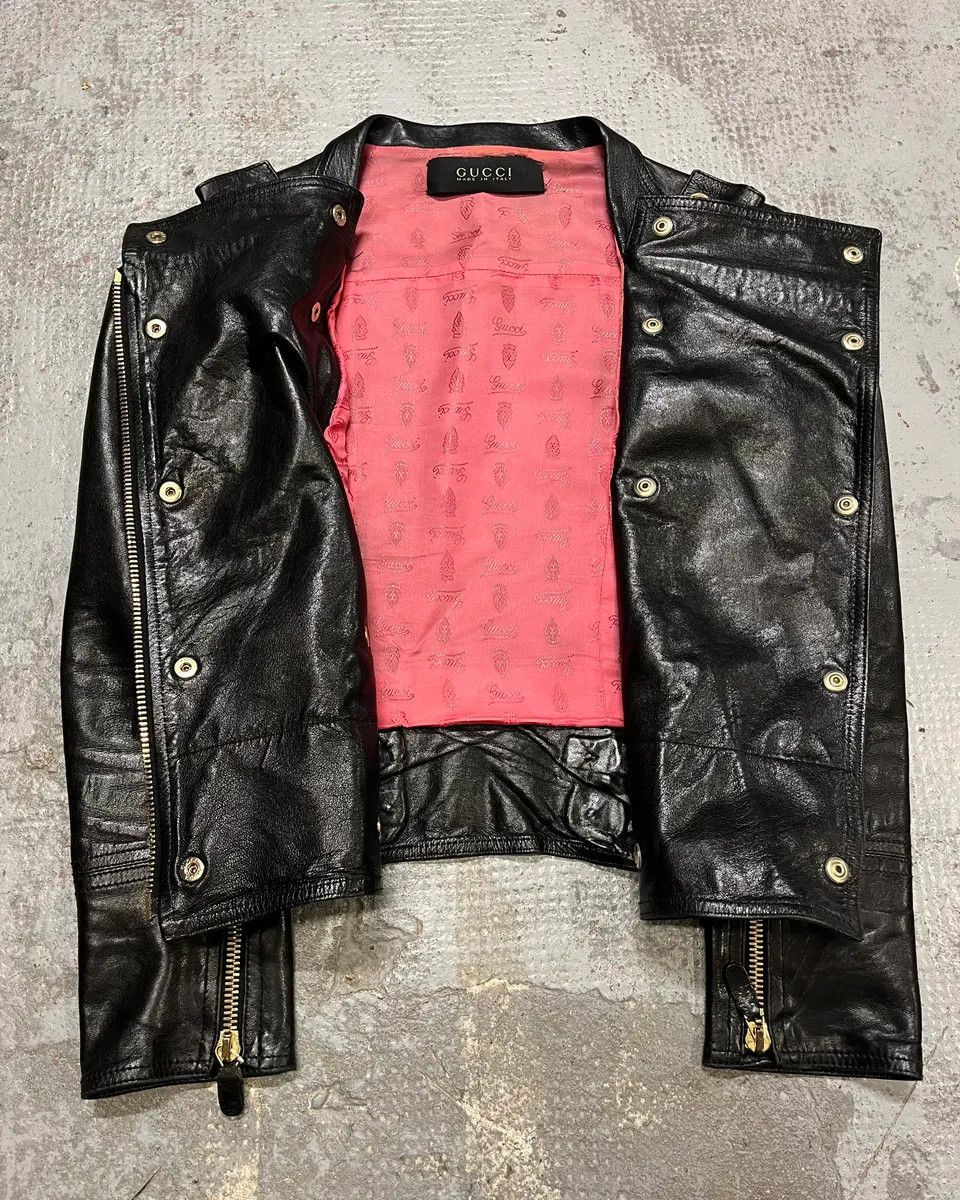 Gucci 2010s Gucci Black Leather Gold-Studded Biker Jacket Size XS / US 0-2 / IT 36-38 - 8 Thumbnail