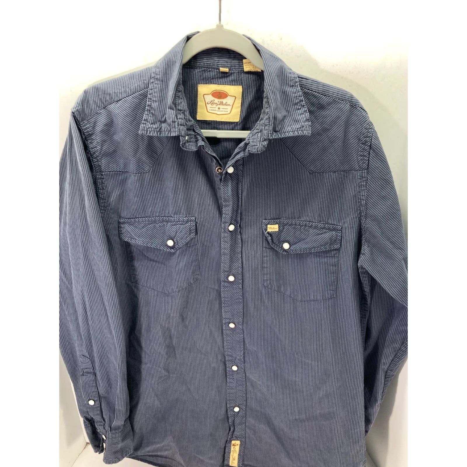 Vintage Larry Mahan Snap Front Shirt Mens M Blue Striped Long Sleeve Pockets Logo Cowboy Shirt Size US M / EU 48-50 / 2 - 2 Thumbnail