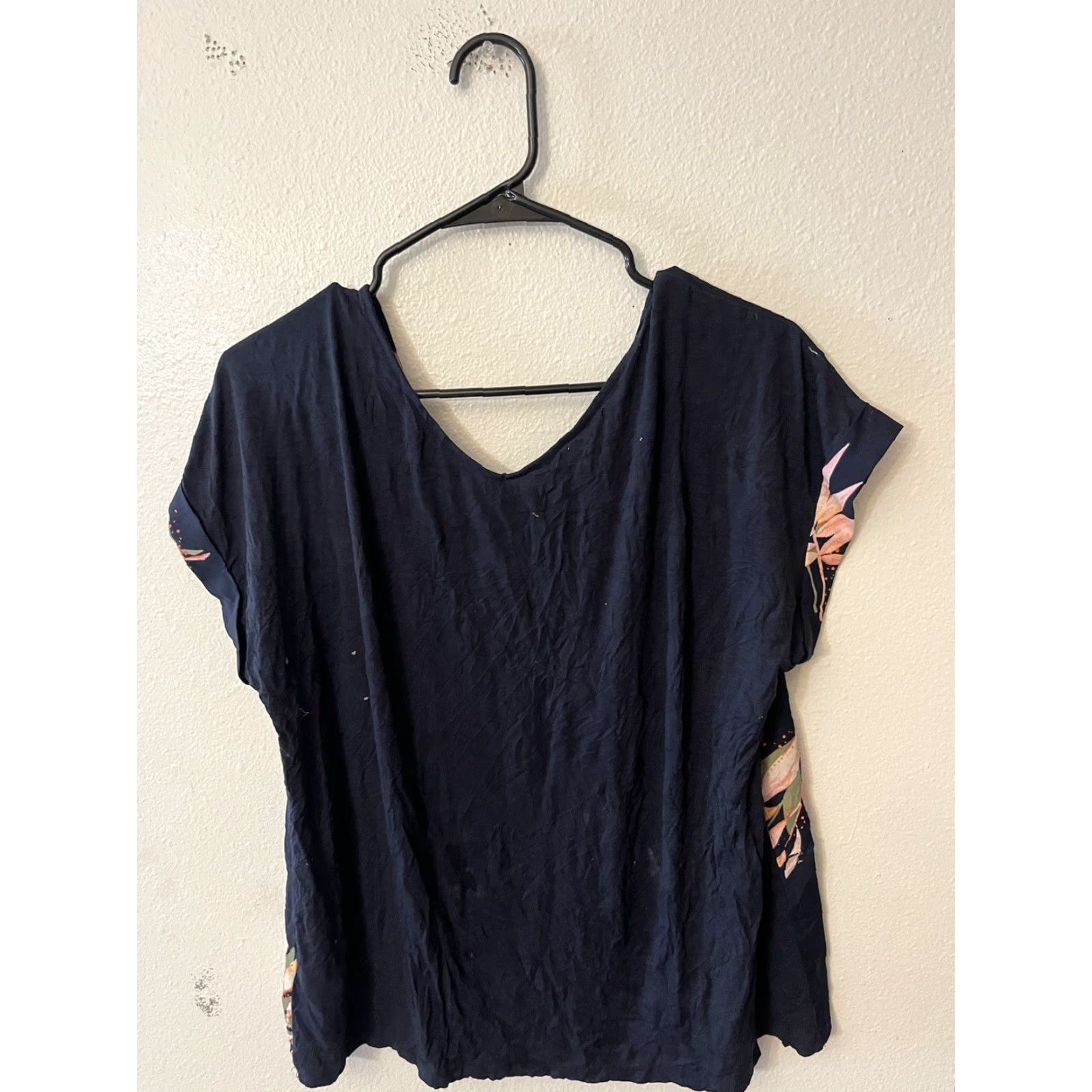 Vintage A New Day Blouse L Blue Floral Tropical V-Neck Short Sleeve Casual Womens Size L / US 10 / IT 46 - 3 Thumbnail